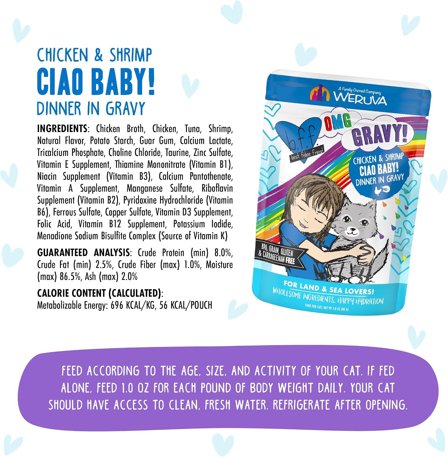 Weruva B.F.F. OMG - Best Feline Friend Oh My Gravy!, Tuna & Salmon Sweet Cheeks with Tuna & Salmon in Gravy Cat Food, 3oz Pouch (Pack of 12)