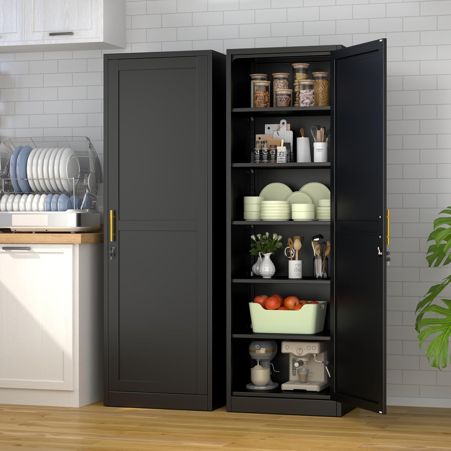 Ckzbx Tall Narrow Storage Cabinet 66.93" H Tall Bathroom Cabinet Metal Pantry Cabinets, 4 Adjustable Shelves for Kitchen, Home Office, Living Room, Dinning Room (20 inches Wide White)