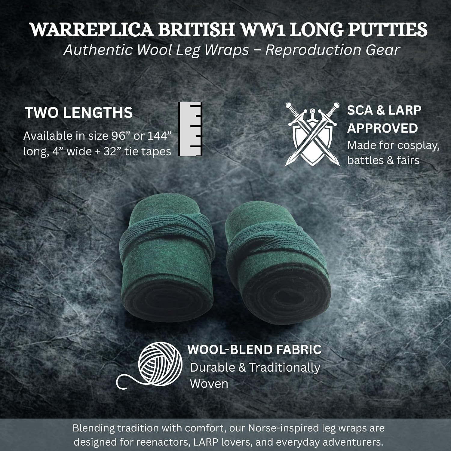 warreplica WW1 US Army M1910 Puttees Leggings Wraps/WW1 US Army Leg Wraps Gear Putty–Historical Reproduction Military Gaiters