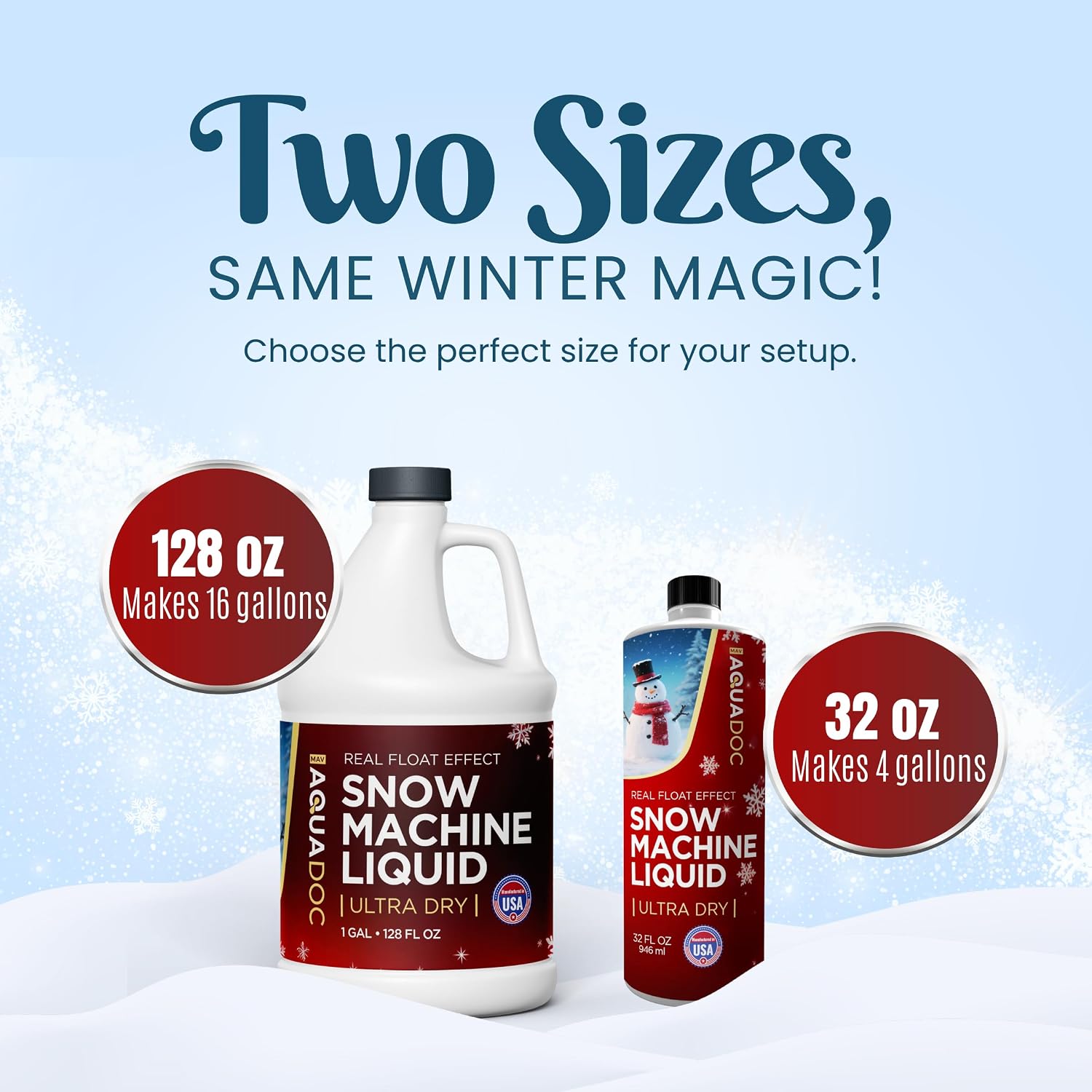 AquaDoc Snow Machine Fluid - Ultra Dry Snowmaker Liquid, 128 oz | Concentrated Formula Creates Fluffy Realistic Flakes Indoors And Outdoors