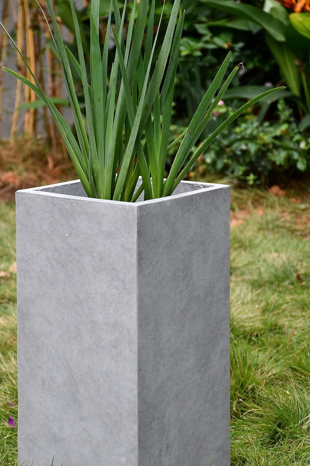 Kante Accent Column Square Pale Gray Concrete Planter 23.6" H, Outdoor