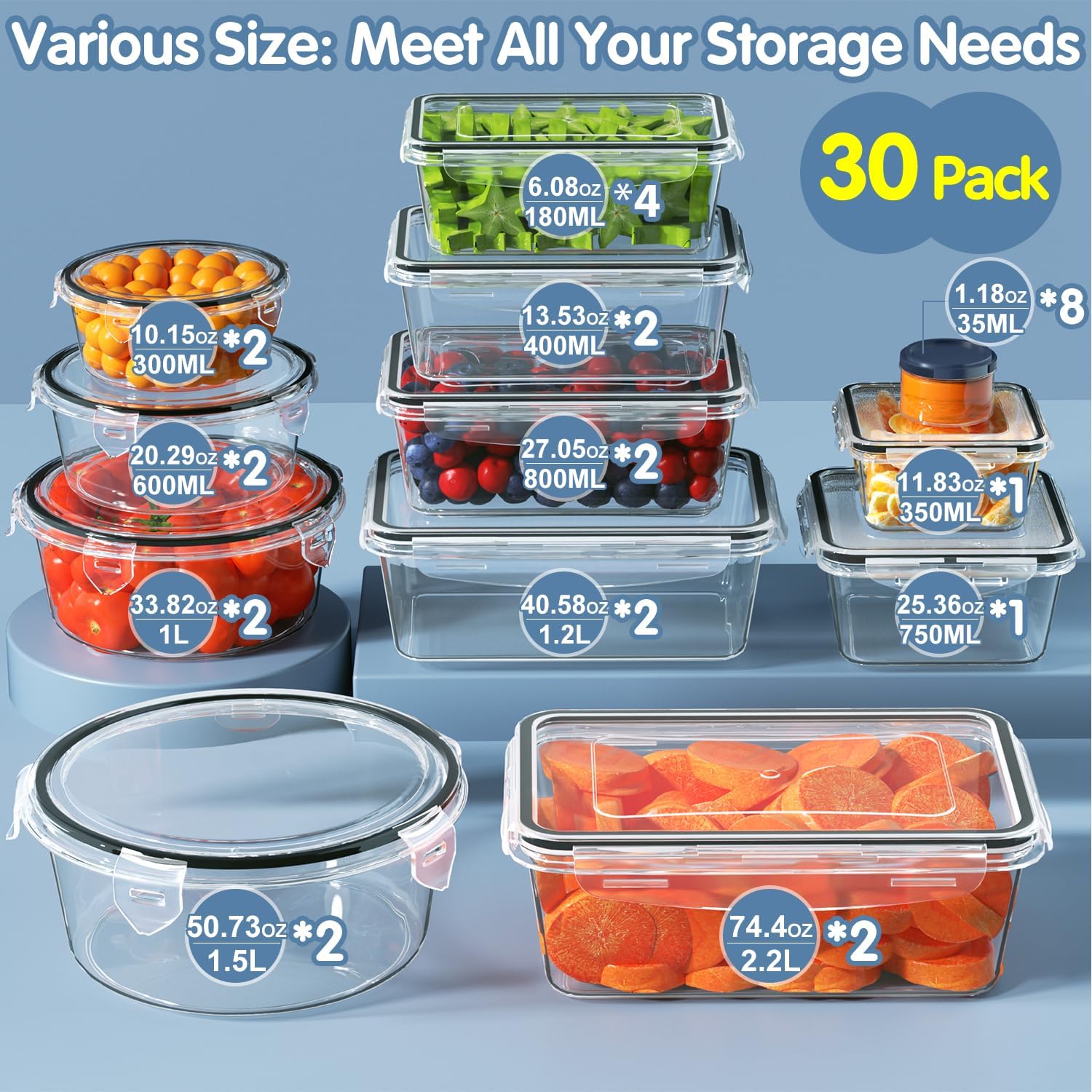 28 Pieces Food Storage Containers with Lids EXTRA LARGE Freezer Containers for Food BPA-Free Meat Fruit Vegetables Plastic Containers with lids