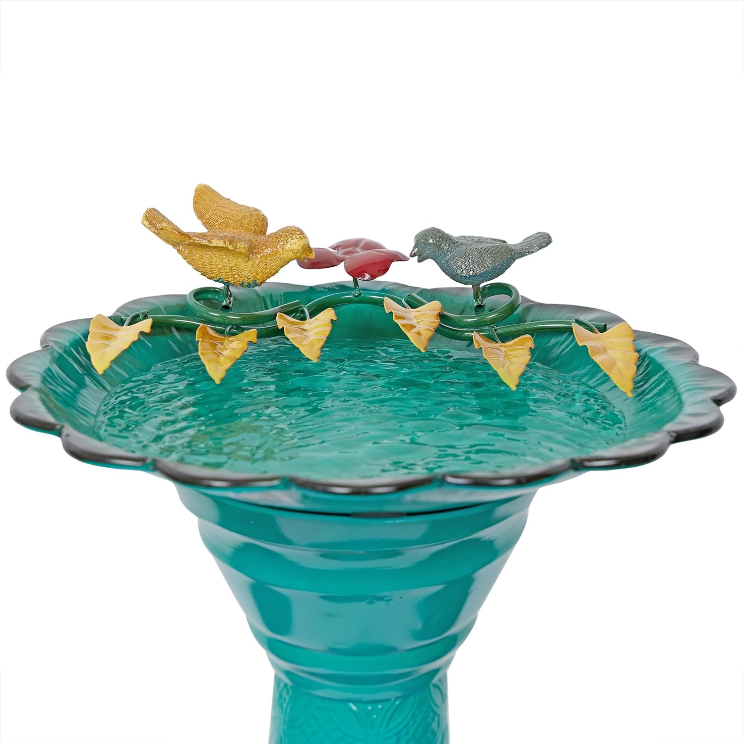 Alpine Corporation - 28" Tall Outdoor Metal Birdbath with Birds and Leaves Yard Statue Decoration, Red – Stunning Garden Accent to Attract Birds - Durable Construction for Patio, Deck, or Yard