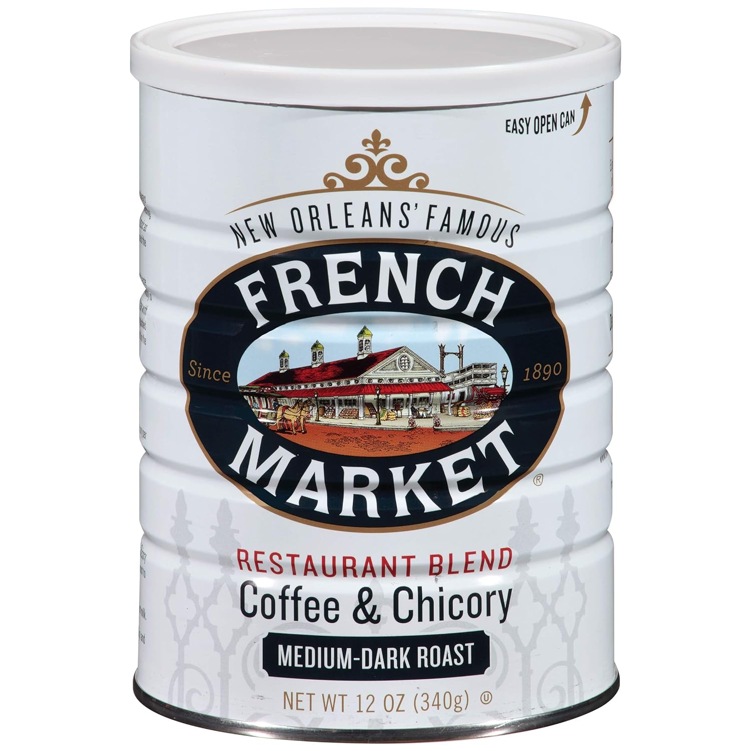 French Market Coffee & Chicory Dark Roast Ground Coffee, 12oz Can (Pack of 6)