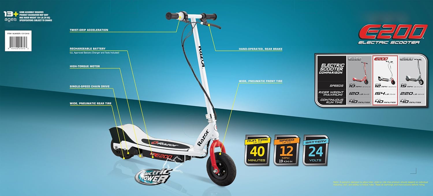 Razor E200 Electric Scooter - White