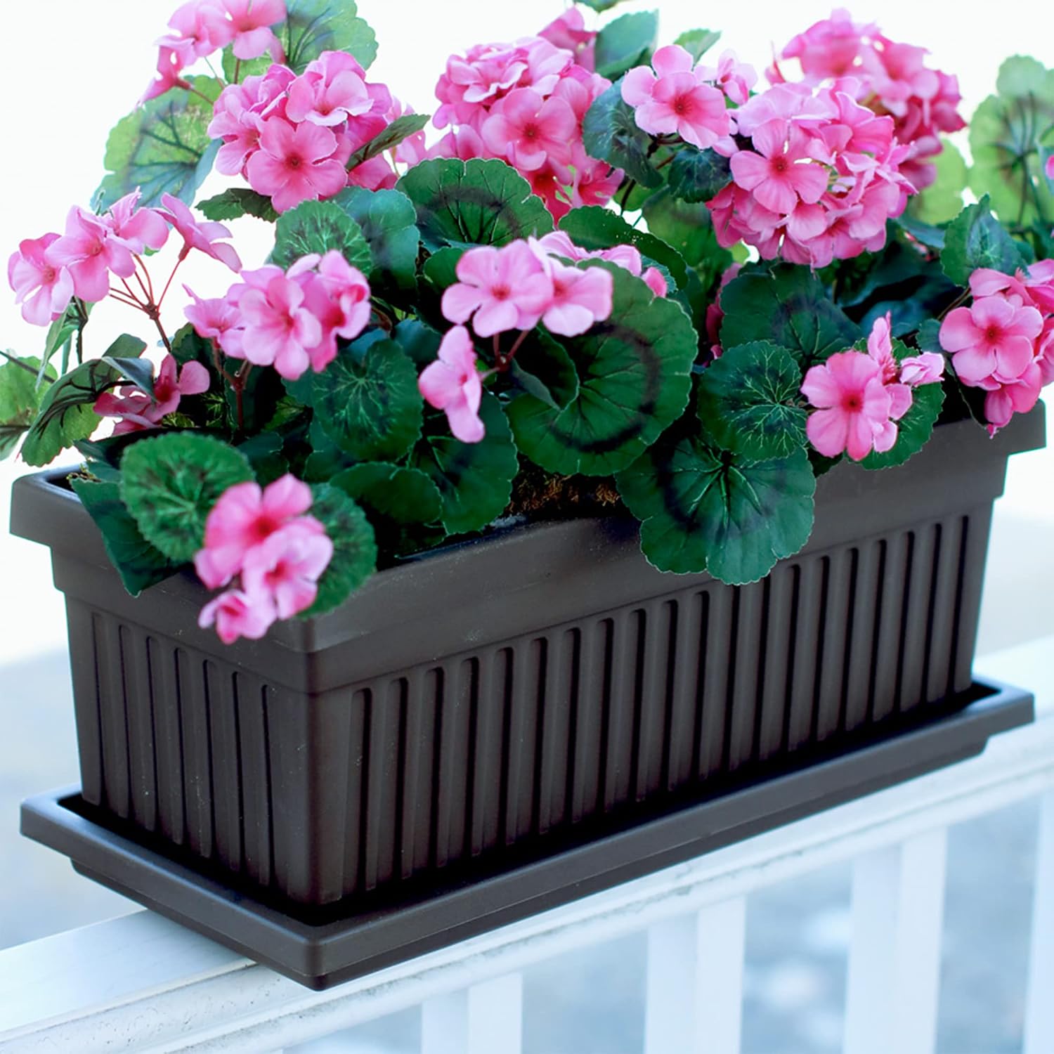 The HC Companies Venetian Window Planter Box w/Drain Plug - Long Planter Box for Windowsills, Balconies & More - Plastic Rectangular Outdoor Planters for Herbs & Flowers (18" Clay, Pack of 1)