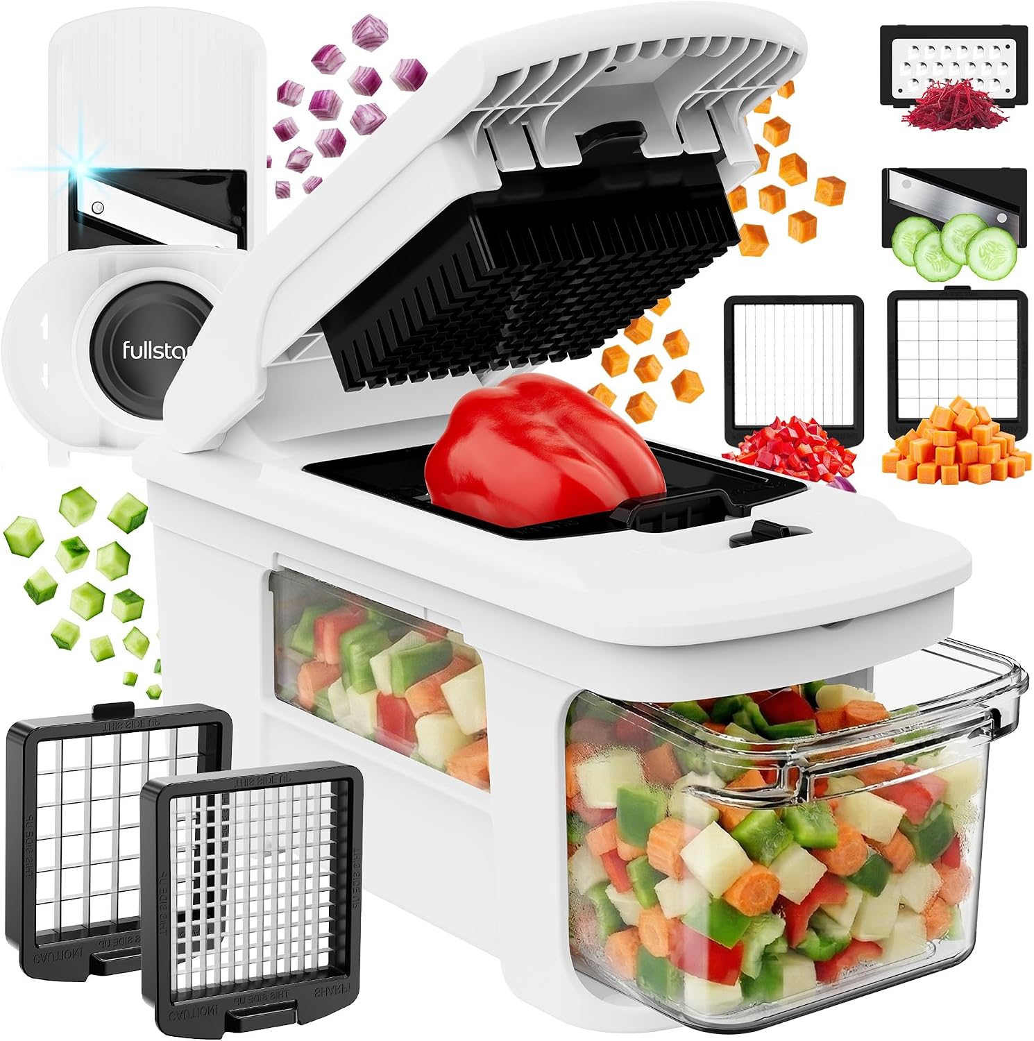 Fullstar Pro XL Vegetable Chopper & Mandoline Slicer w Pull-Out Catch Tray