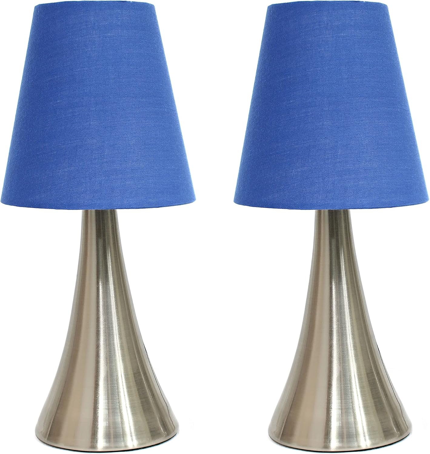 Simple Designs LT2014-WHT-2PK Valencia Brushed Nickel Mini Touch Table Lamps with Fabric Shades, White (Pack of 2)