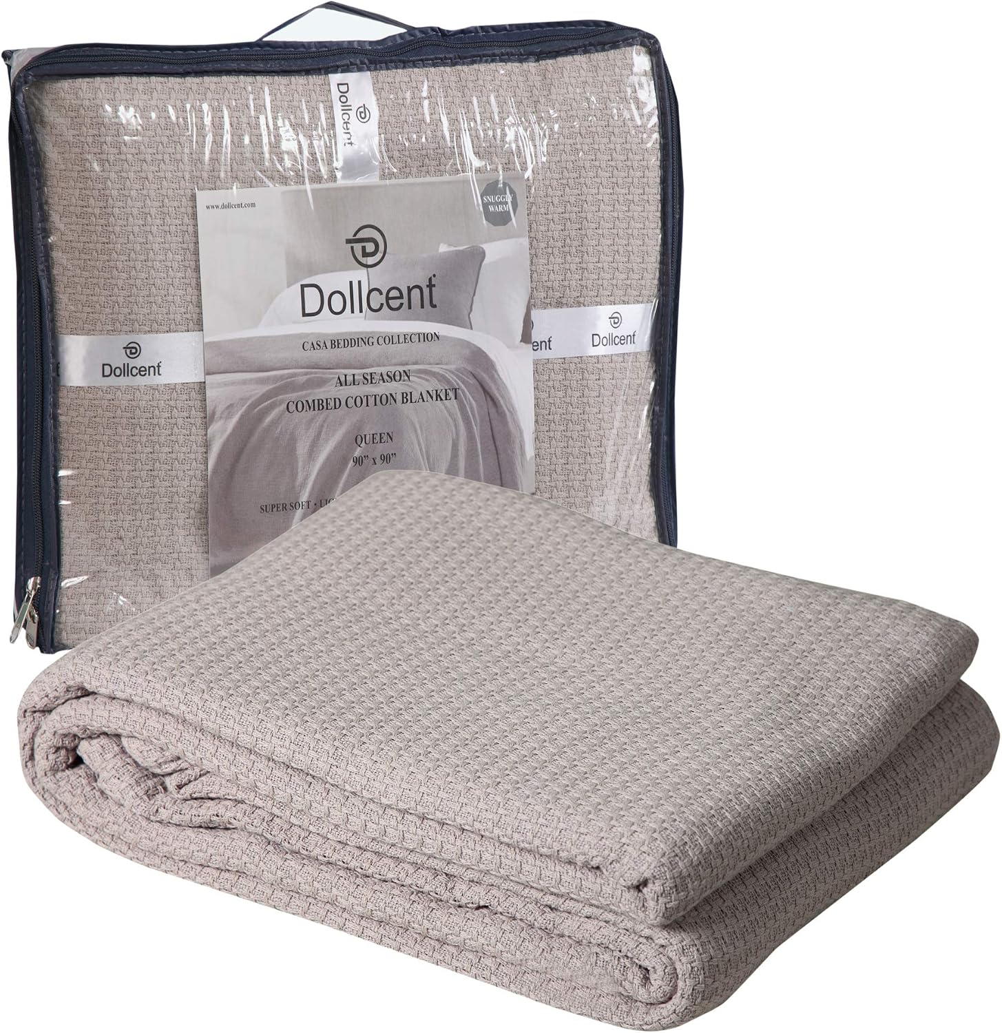 DOLLCENT 100% Cotton Queen Size Blanket for Bed, Premium Soft Combed Lightweight Blankets, Washed Breathable Cozy Bed Throw Blanket, Ivory Queen Cotton Blankets for All Season: Ivory (90"x90")