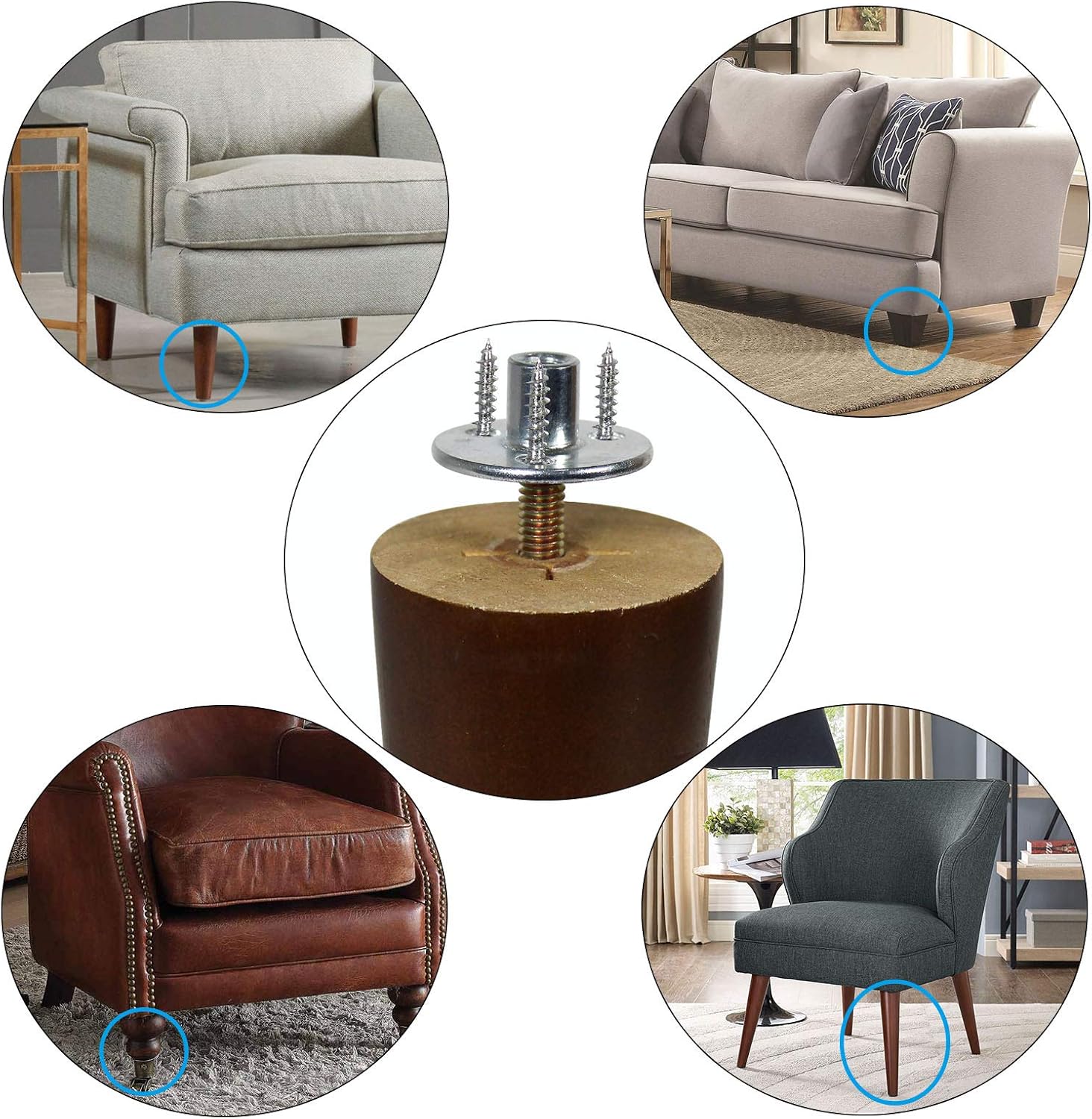 Sofa Legs Square Bed Feet 2 inch Wood Replacement Leg for Furniture Set of 4, Dark Brown