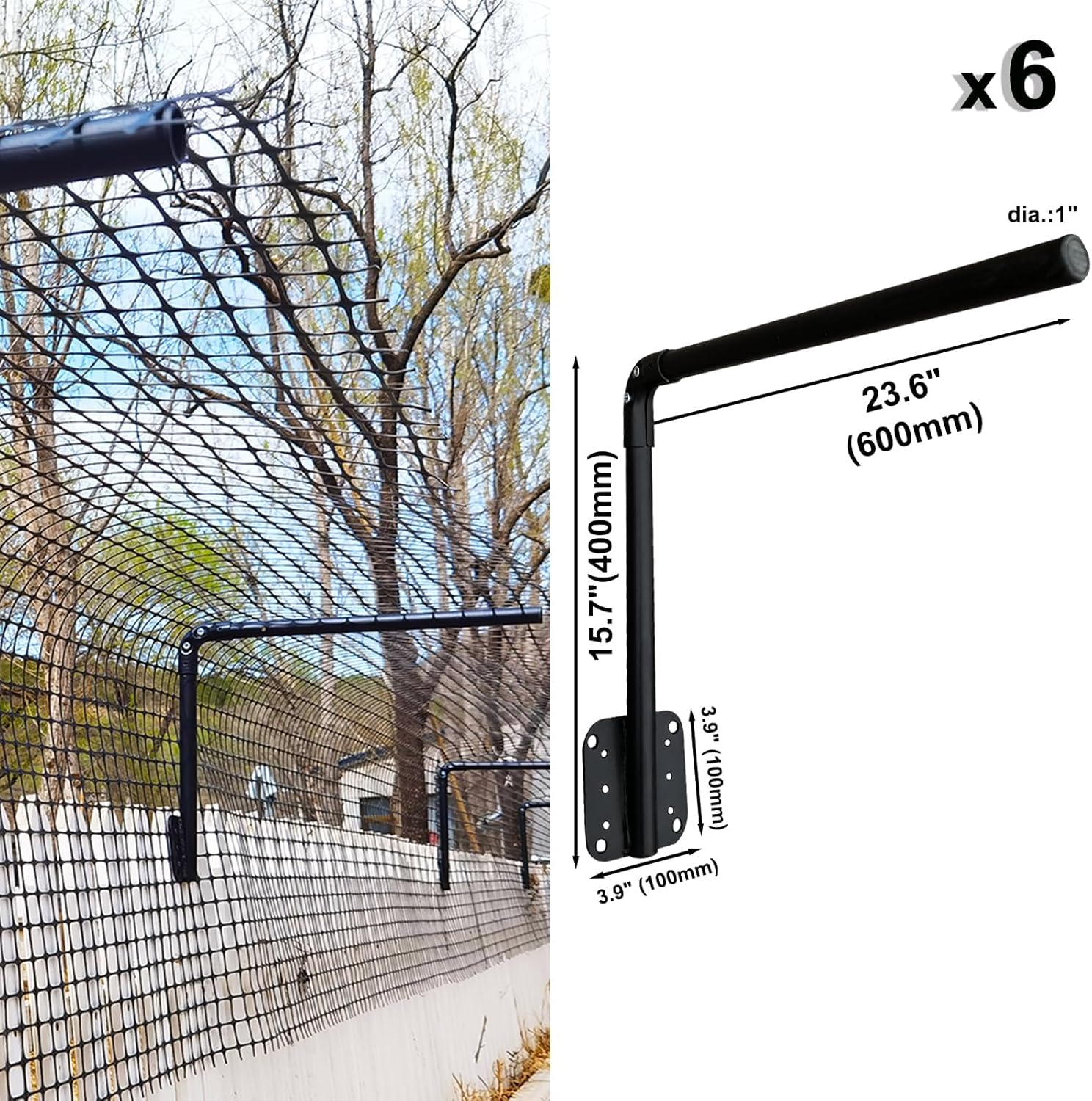 50FT Cat-Proof Fence Topper System 24" Horizontal Outreach Steel Extender Anti-Climb Conversion Kit for Brick/Wood/Vinyl/Metal Fences Pet Safe