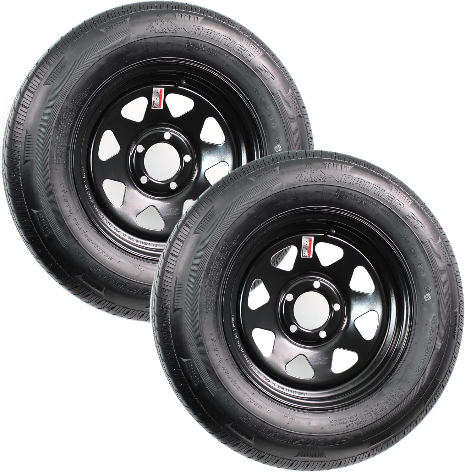 eCustomrim 2-Pack Radial Trailer Tire Rim Assembly ST205/75R15 Load D 5 Lug | Load Range D 8 Ply Tire With Curb Guard