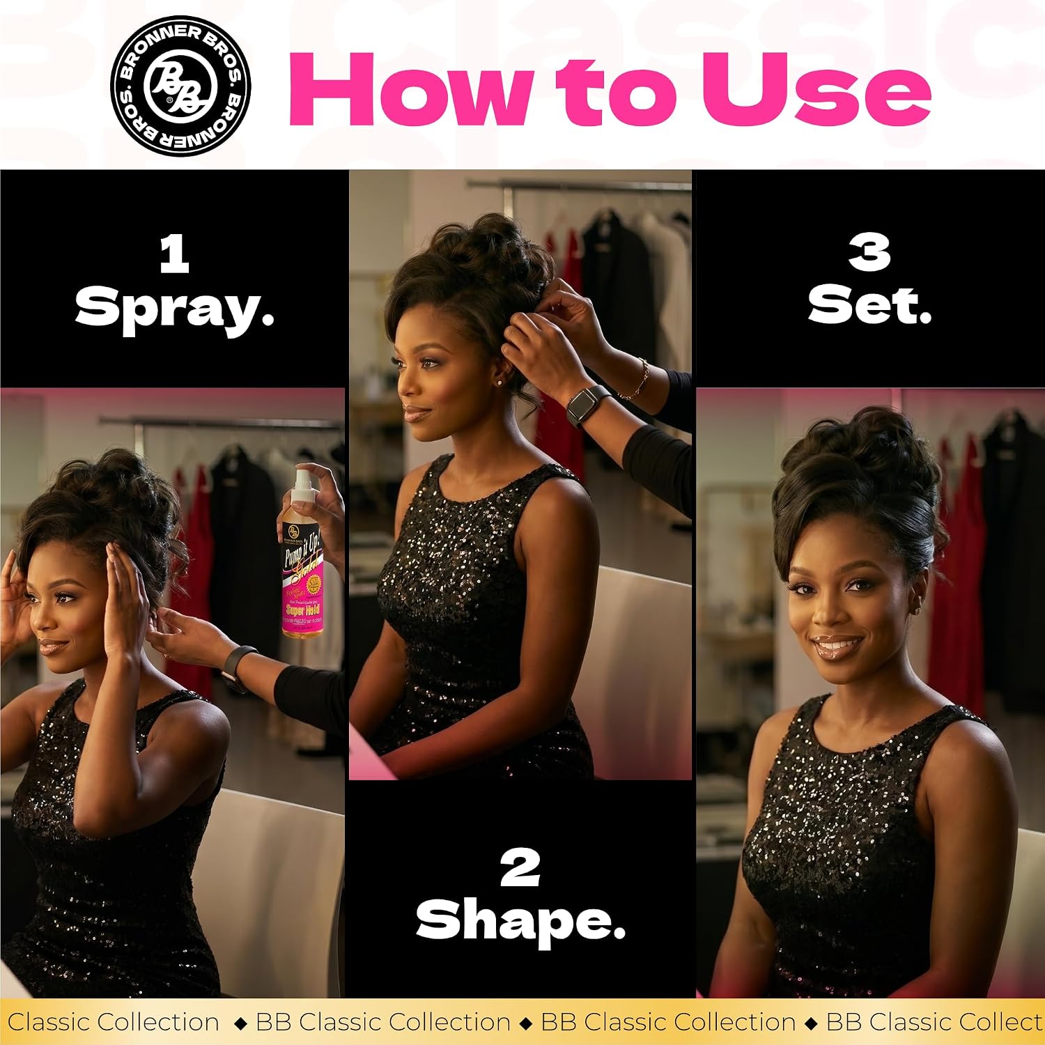 Bronner Bros Pump It Up Gold Styling Spritz, Super Hold Hairspray, 8oz | For Styling & Finishing, Fast-Drying Hair Spray