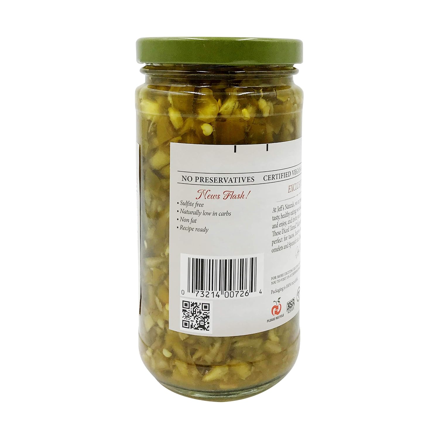 Jeff's Garden, Peppers Diced Tamed Jalapeno, 12 Fl Oz