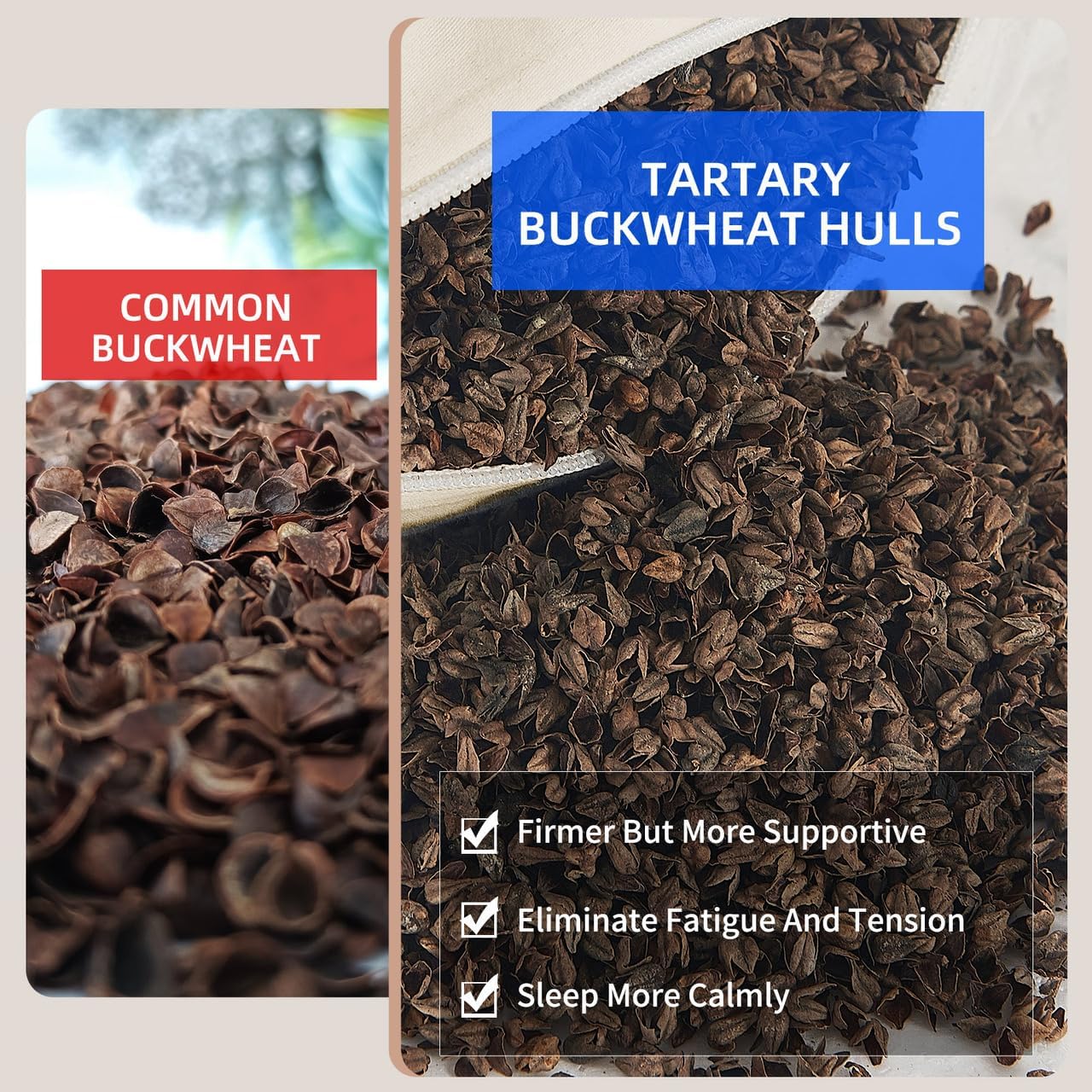Organic Buckwheat Pillow for Sleeping with Organic Cotton Pillowcase