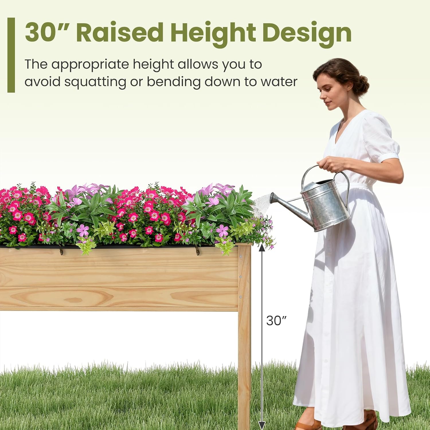 GIANTEX Raised Garden Bed on Wheels, Wood Planter Box with Legs, Liner, Drain Holes, Elevated Garden Bed for Vegetables