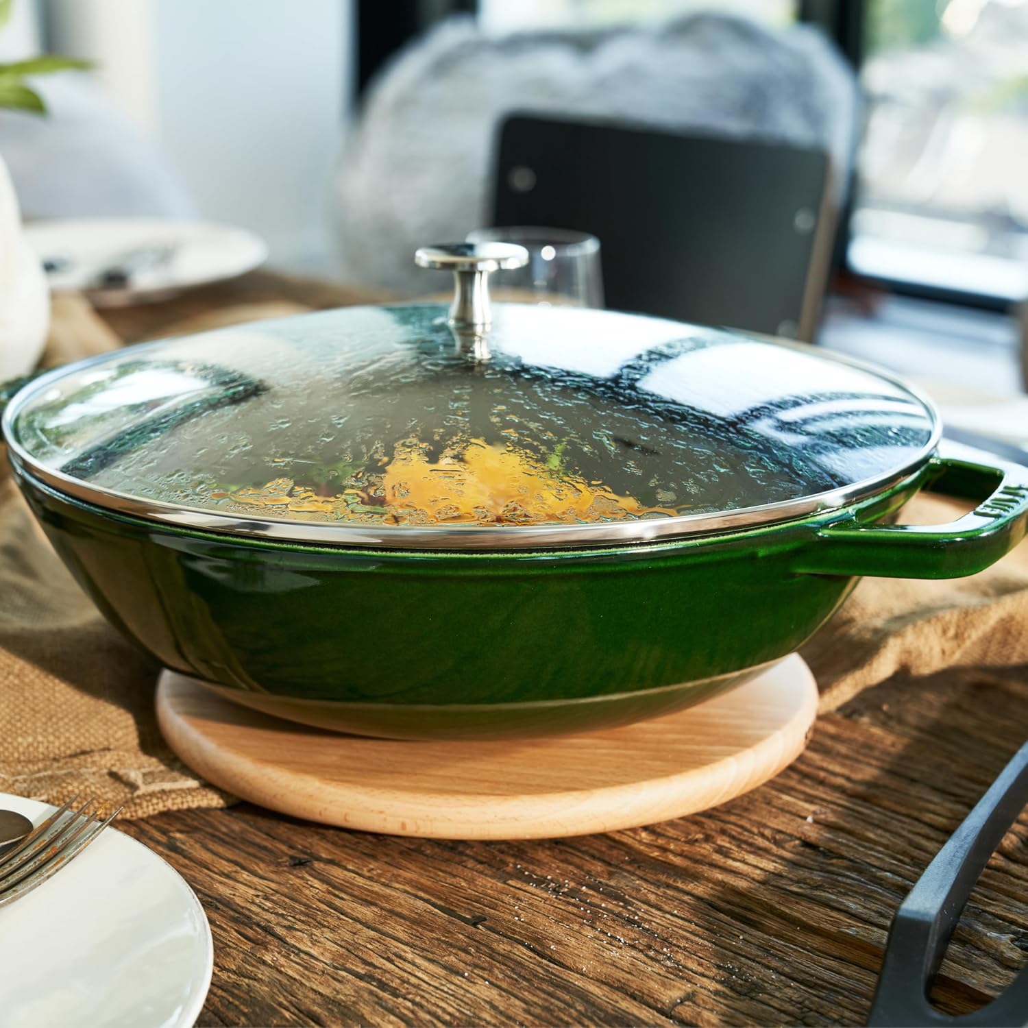 Staub Cast Iron Perfect Pan, Wok, Dutch Oven, 4.5-quart, serves 4-5, Made in France, Dark Blue