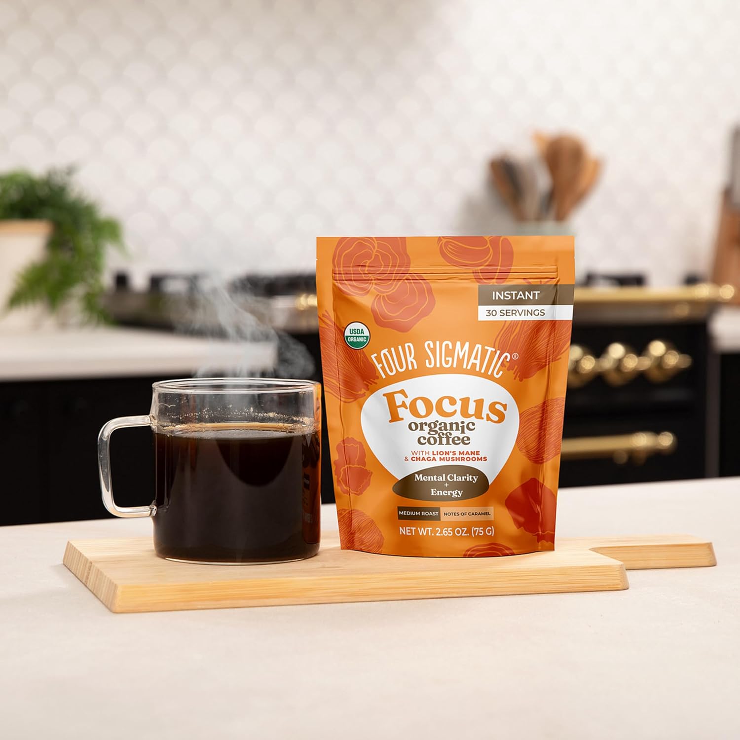 Four Sigmatic Organic Instant Coffee Powder | Mushroom Coffee Instant Mix with Cordyceps, Chaga and Eleuthero for Better Focus and Immune Support | 10 Packets