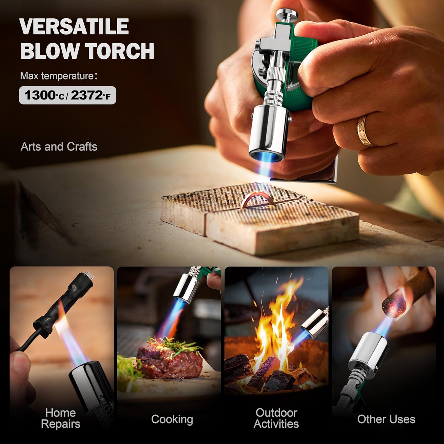 RAVS Butane Torch Lighter, Premium Metal Kitchen Torch with Adjustable Flame & Safety Buckle, Refillable Creme Brulee Torch for Baking, BBQ, DIY