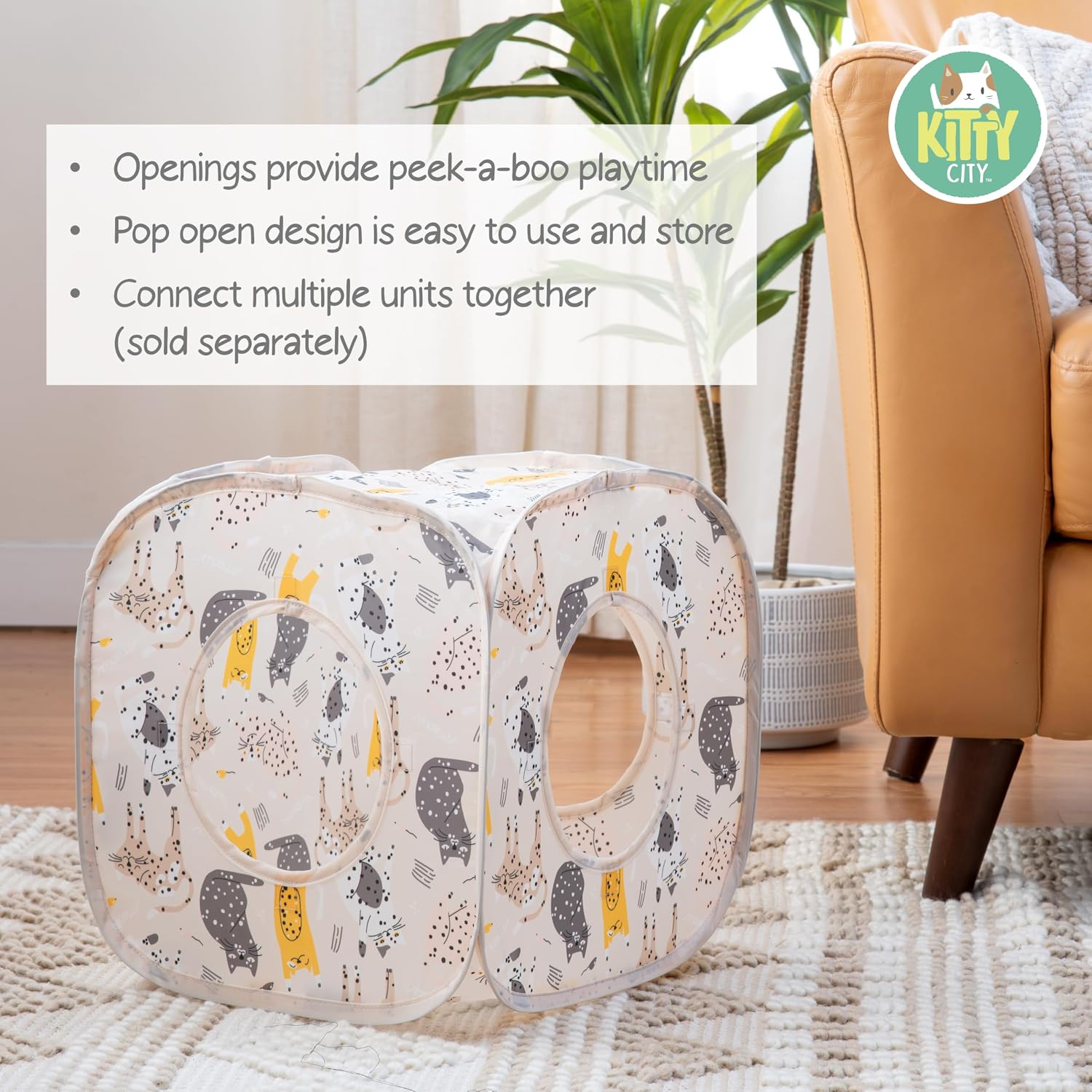 Kitty City Safari Jungle Pop-Up Cat Cube, Collapsible Indoor Cat Hideout & Play Cube with Peekaboo Openings, Easy Storage, 15” x 15” x 15”