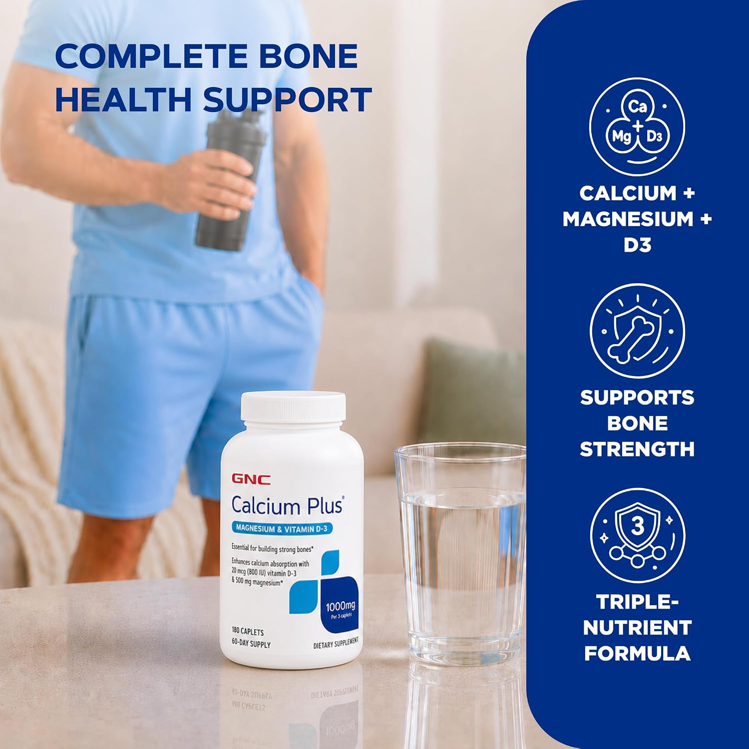 GNC Calcium Plus Magnesium & Vitamin D-3 1000mg, Strong Bones, 180 Count
