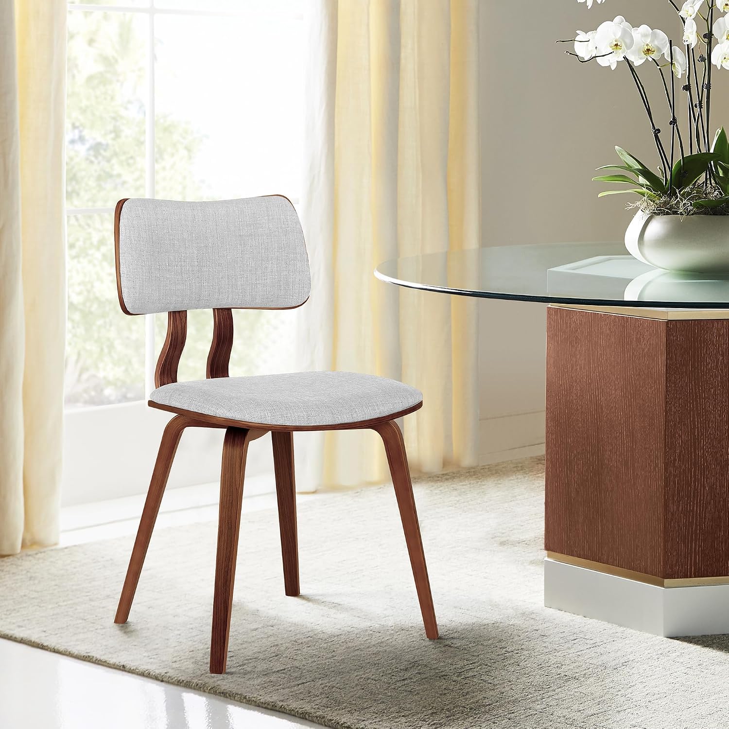 Armen Living Jaguar Dining Chair in Charcoal Fabric and Walnut Wood Finish,Charcoal/Walnut Finish 20D x 18W x 29H in