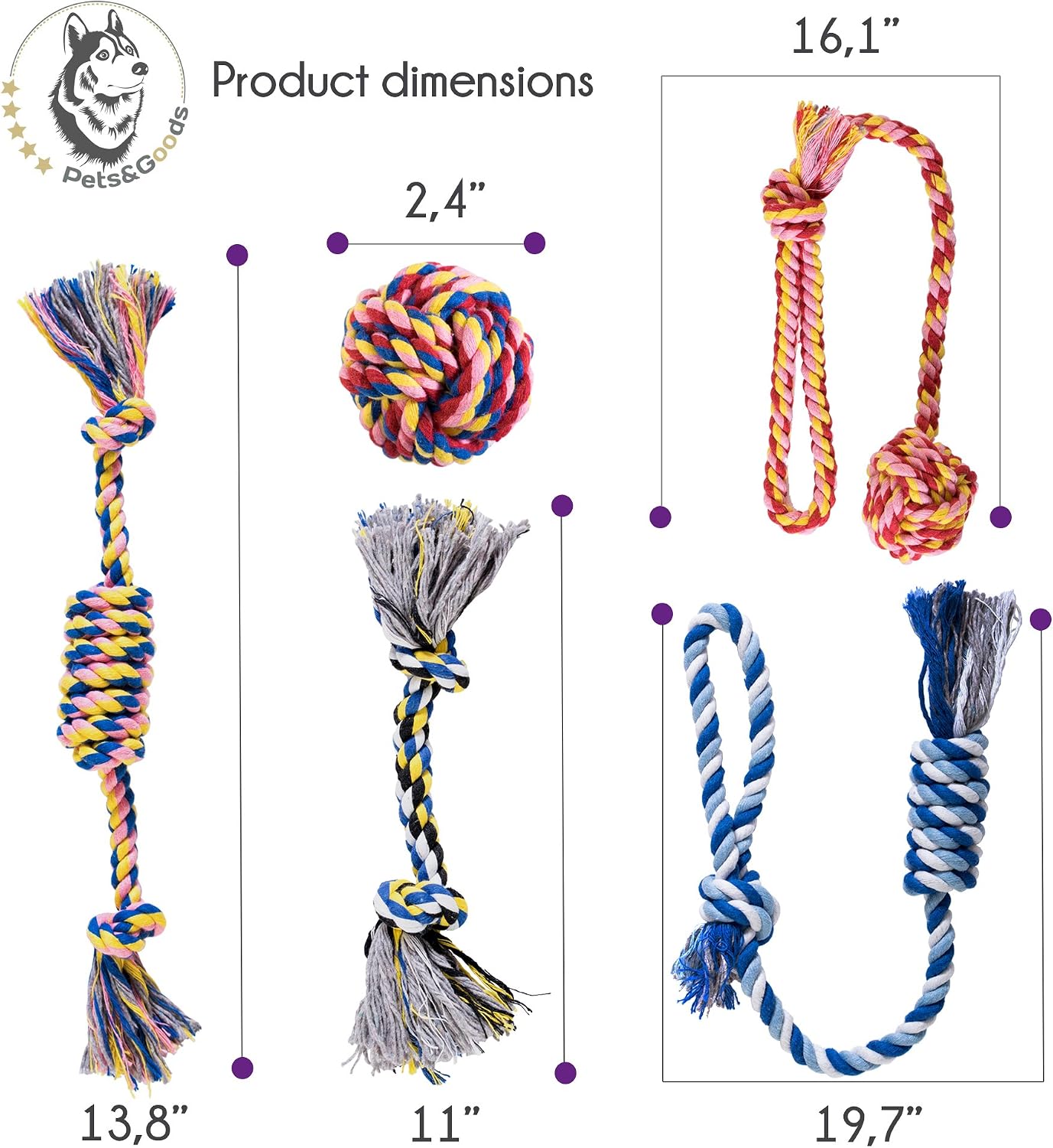 Pets&Goods Dog Rope Chew Toys – 5-Pack Durable Cotton Tug Toys for Puppies & Small/Medium Dogs – Dental Cleaning, Teething Relief