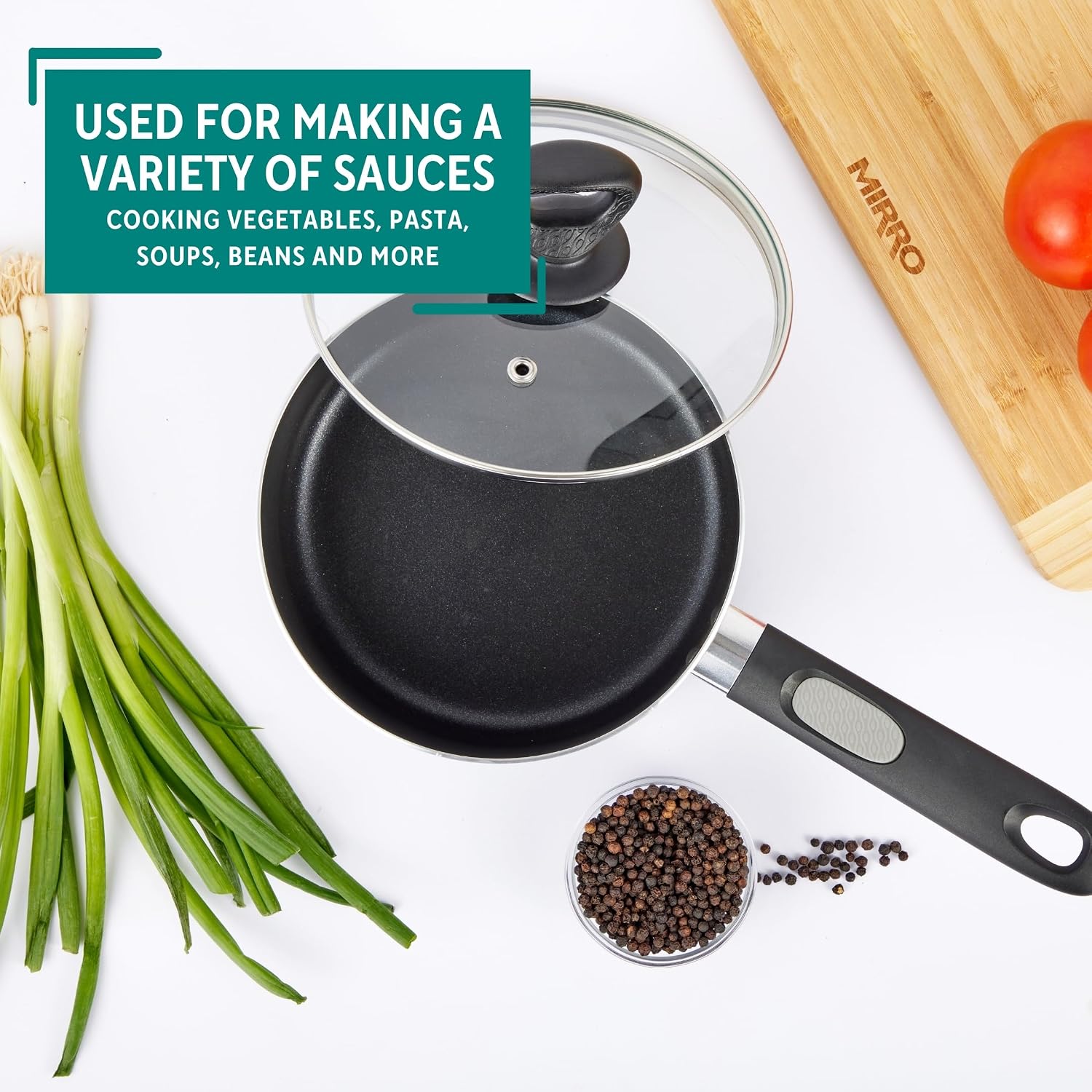 Mirro A79721 Get A Grip Aluminum Nonstick Sauce Pan with Glass Lid Cover Cookware, 1-Quart, Black -