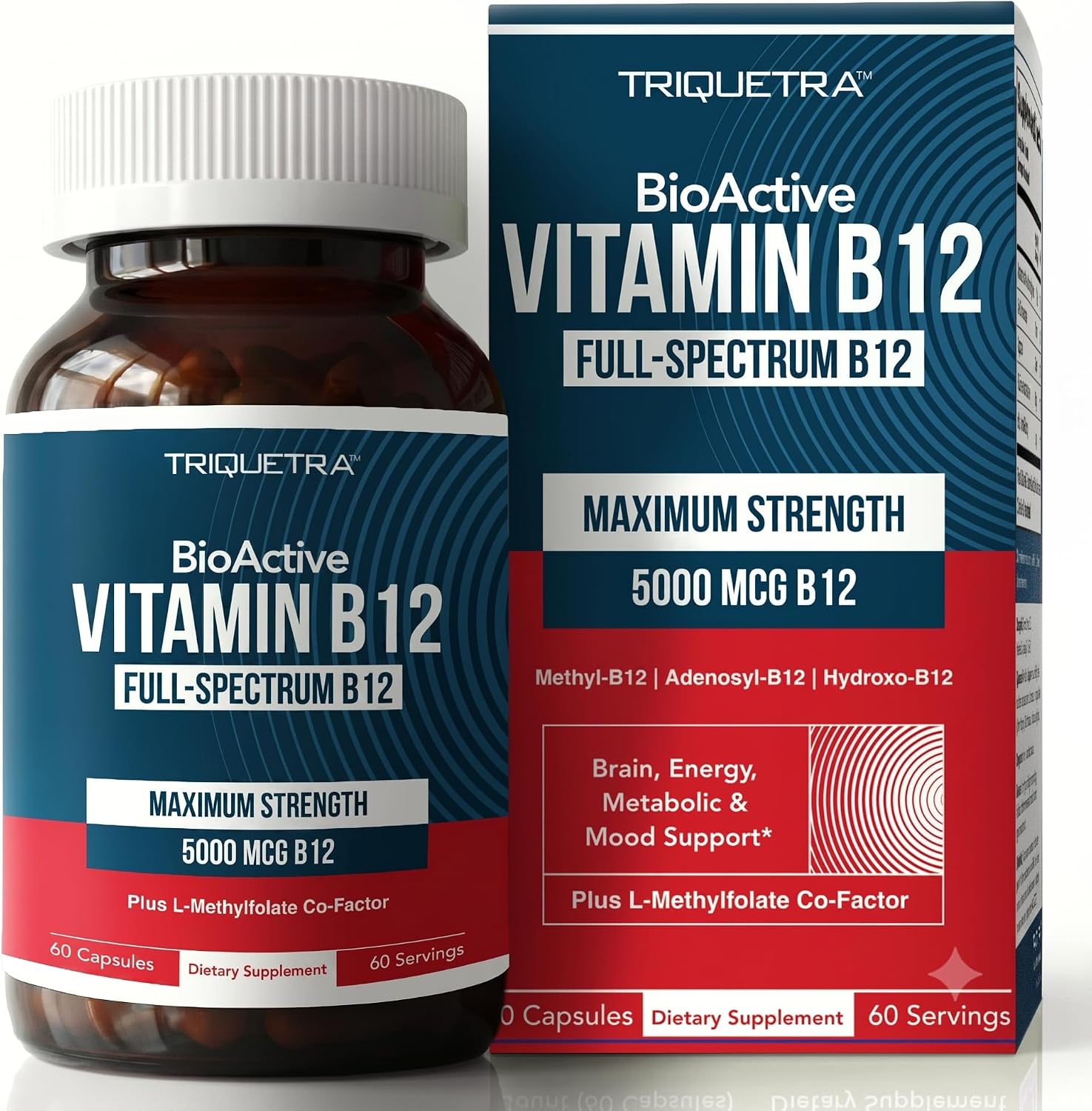 BioActive Vitamin B12 5000 mcg | 3 BioActive Forms Plus Methylfolate Cofactor - Methylcobalamin, Adenosyl & Hydroxy | Sublingual Liquid Drops