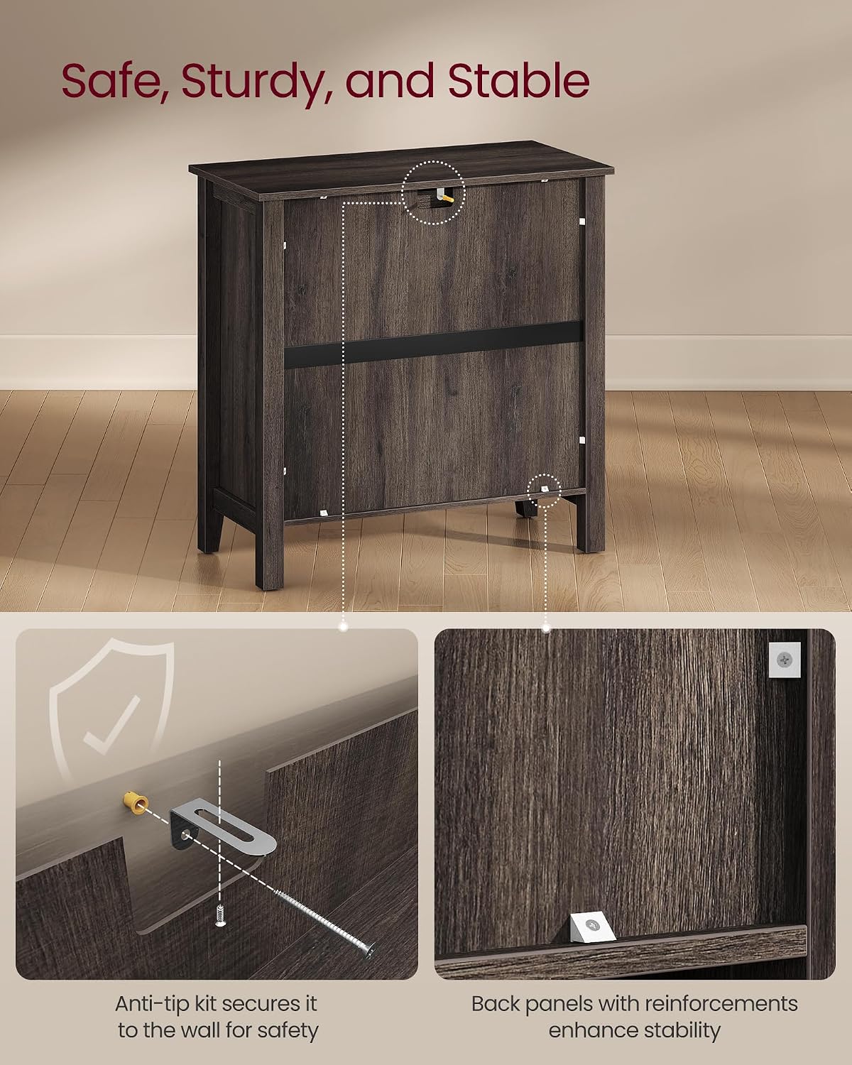 VASAGLE LIRY Collection - Storage Cabinet, Buffet Cabinet, Sideboard, Credenza, with Adjustable Shelves, for Entryway, Rustic White and Honey Brown ULSC381W01