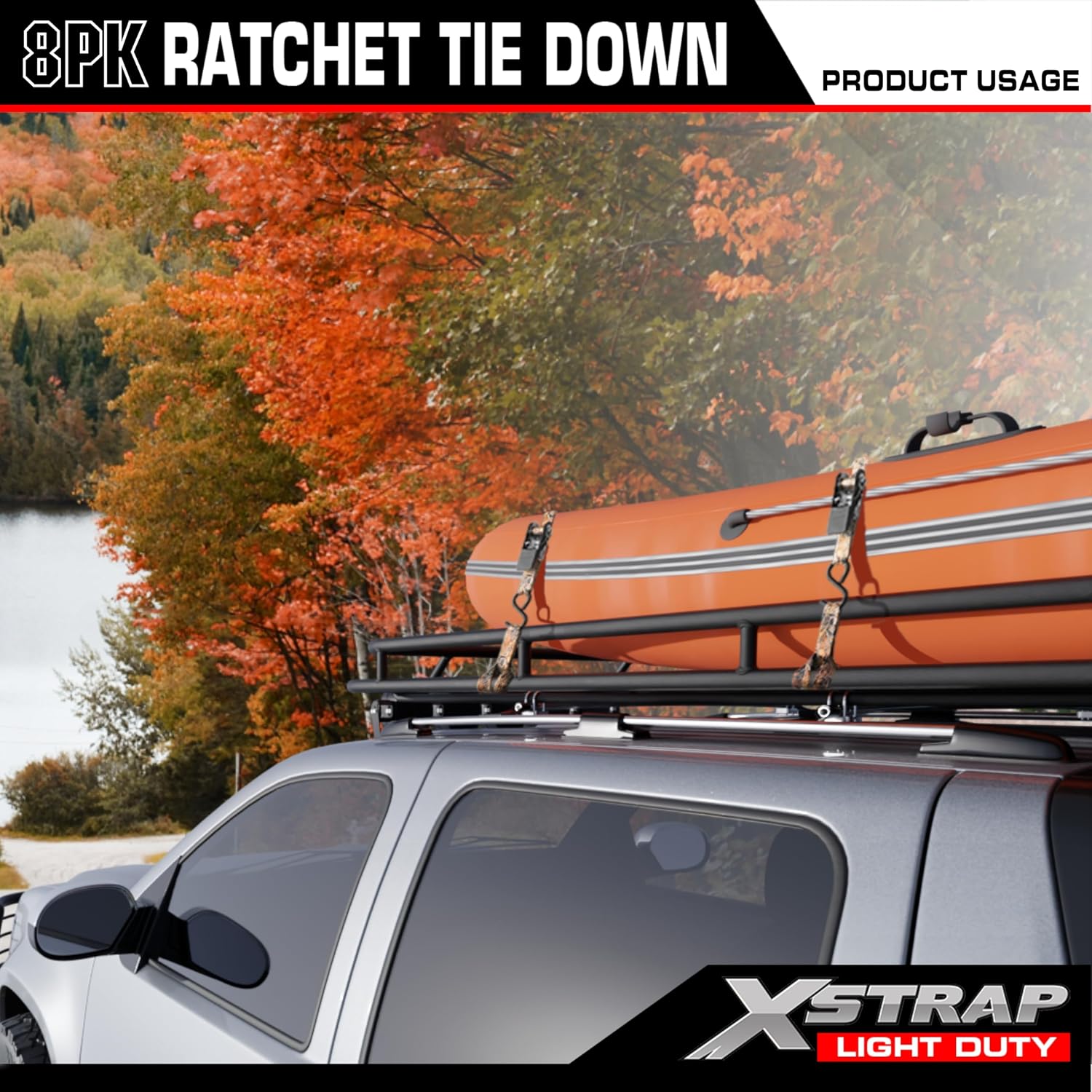 XSTRAP STANDARD 8-PK Ratchet Tie Down Straps, 1" x 10ft Cargo Strap, Yellow