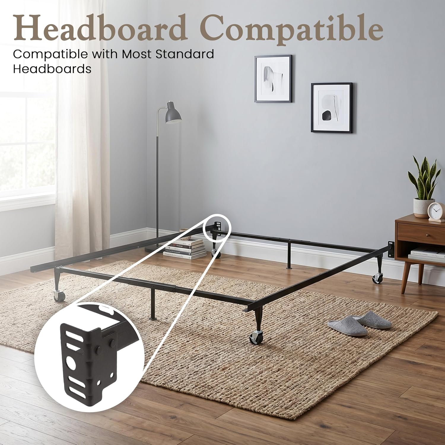 Kings Brand Furniture Adjustable Metal Bed Frame with Locking Wheels, Fits Twin, Twin XL, Full, Full XL & Queen Mattresses
