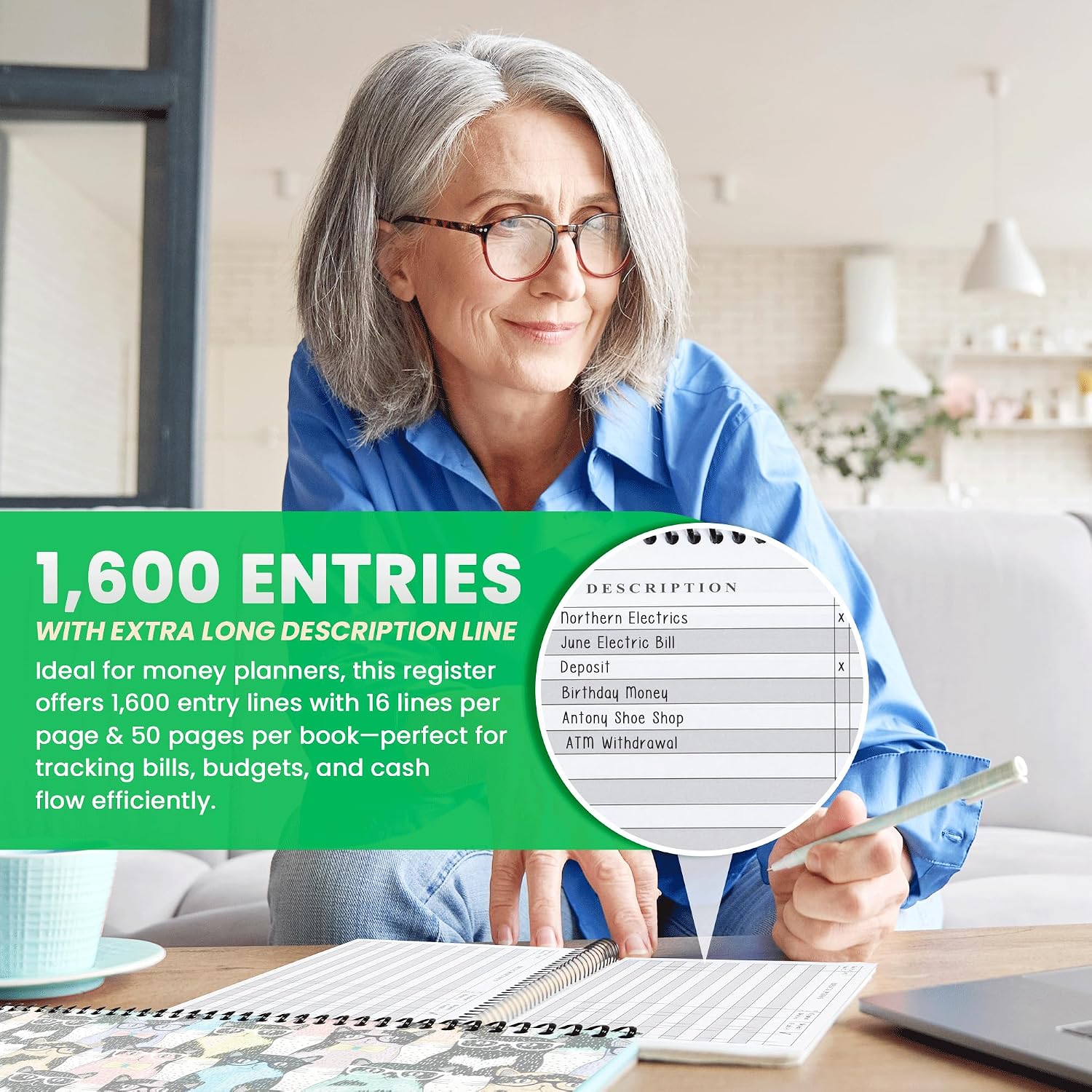 The Superior Register - Simple Account Tracker - Big Checkbook Register & Financial Ledger - Debit Card Register - Bank Register - 1 Pack, Teal, Wide Edition
