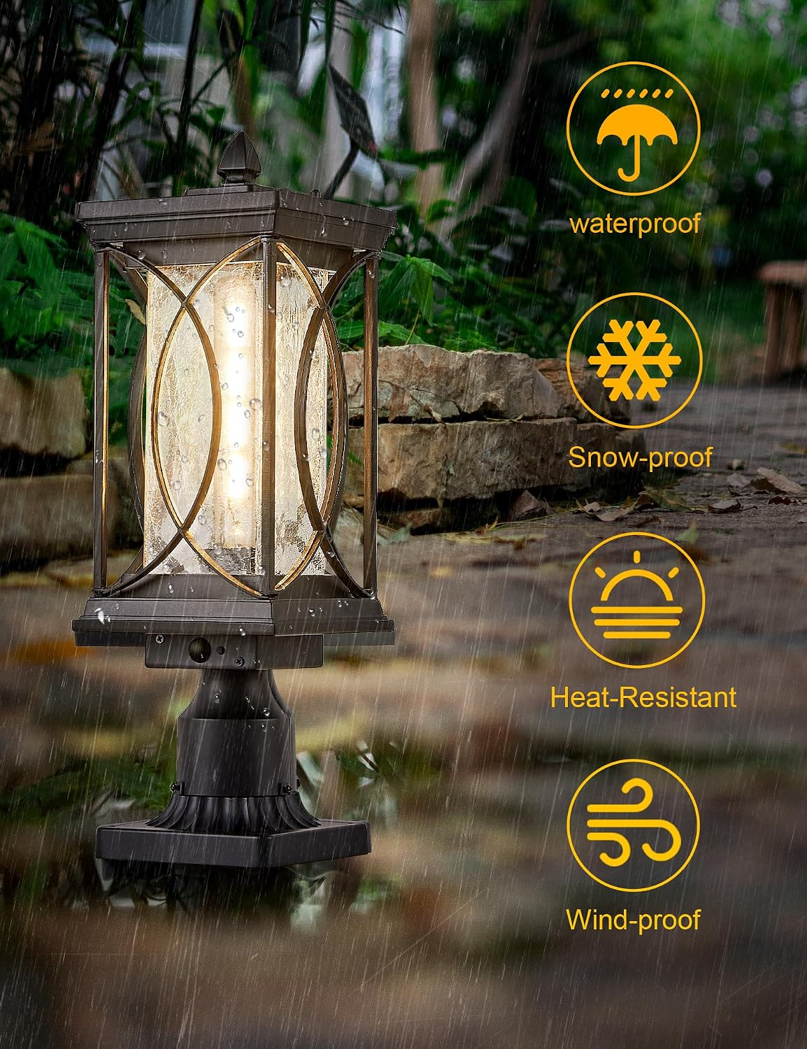 Dusk to Dawn Modern Outdoor Coach Lantern Exterior Light Fixtures Black Aluminum with Crack-Like Glass Waterproof Wall Sconce Mission Outside Light