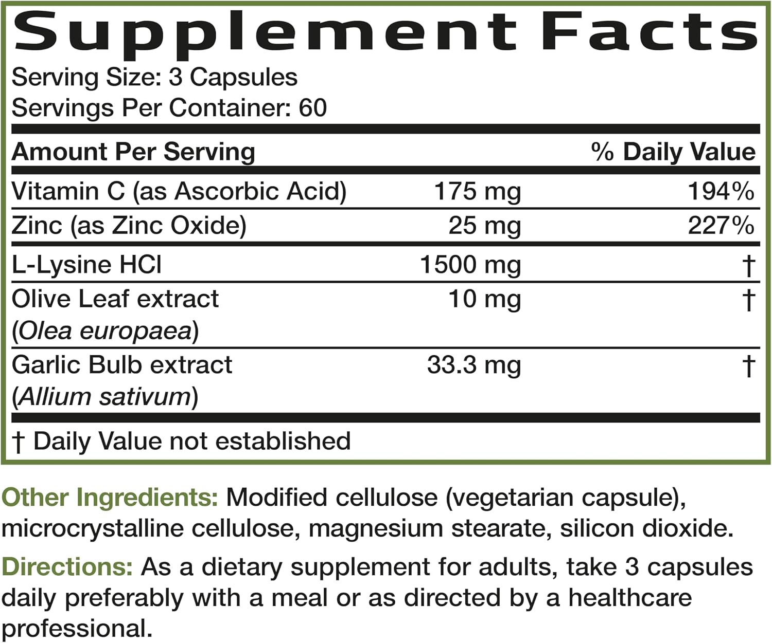 Bronson L-Lysine Defense Immune Support Complex, 1500 mg, 90 Capsules