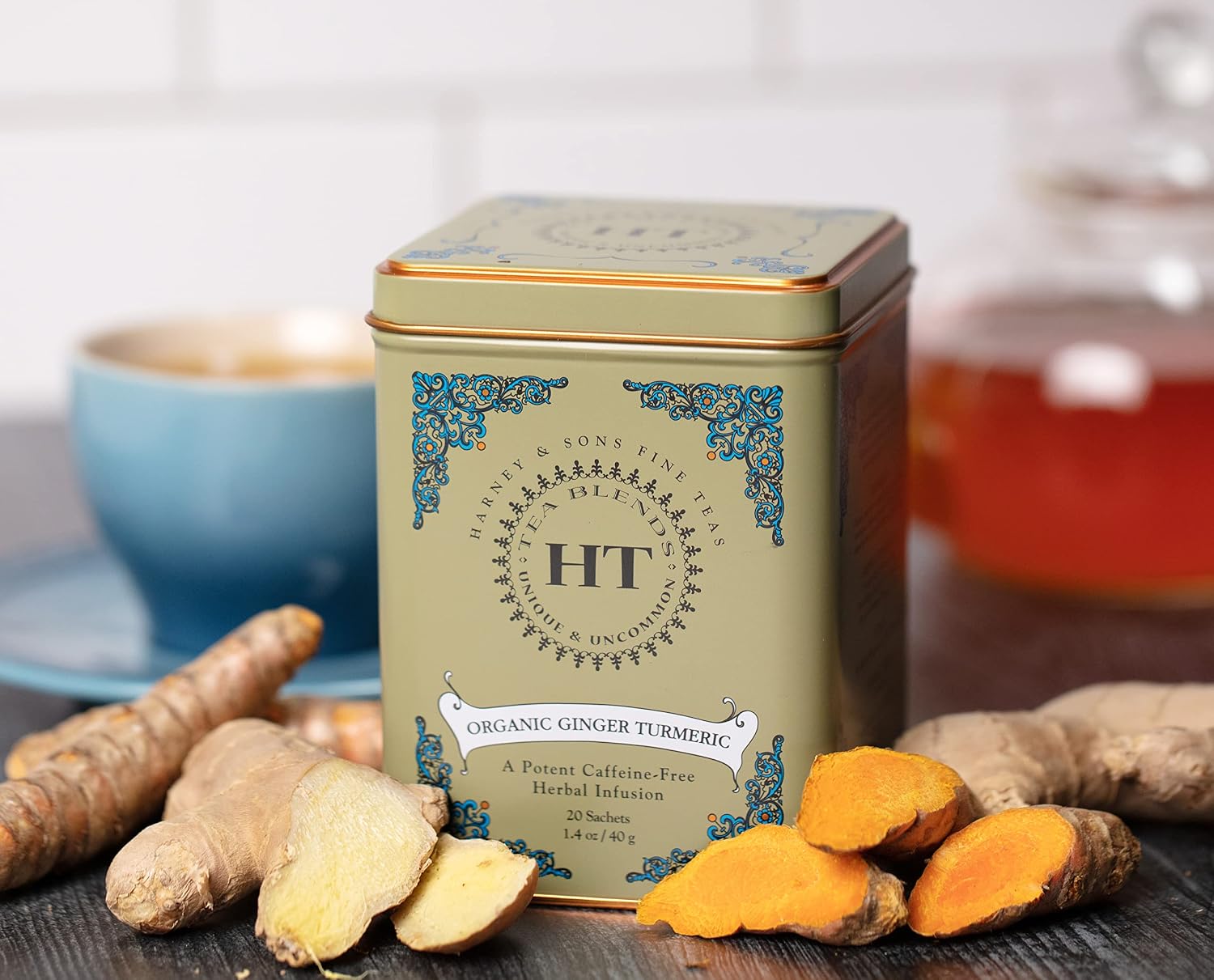 Harney & Sons HT Organic Supreme Green Tea, 20 Sachets, Tea Tin | Organic green tea with 20 sachets in a reusable tea tin. Caffeinated.