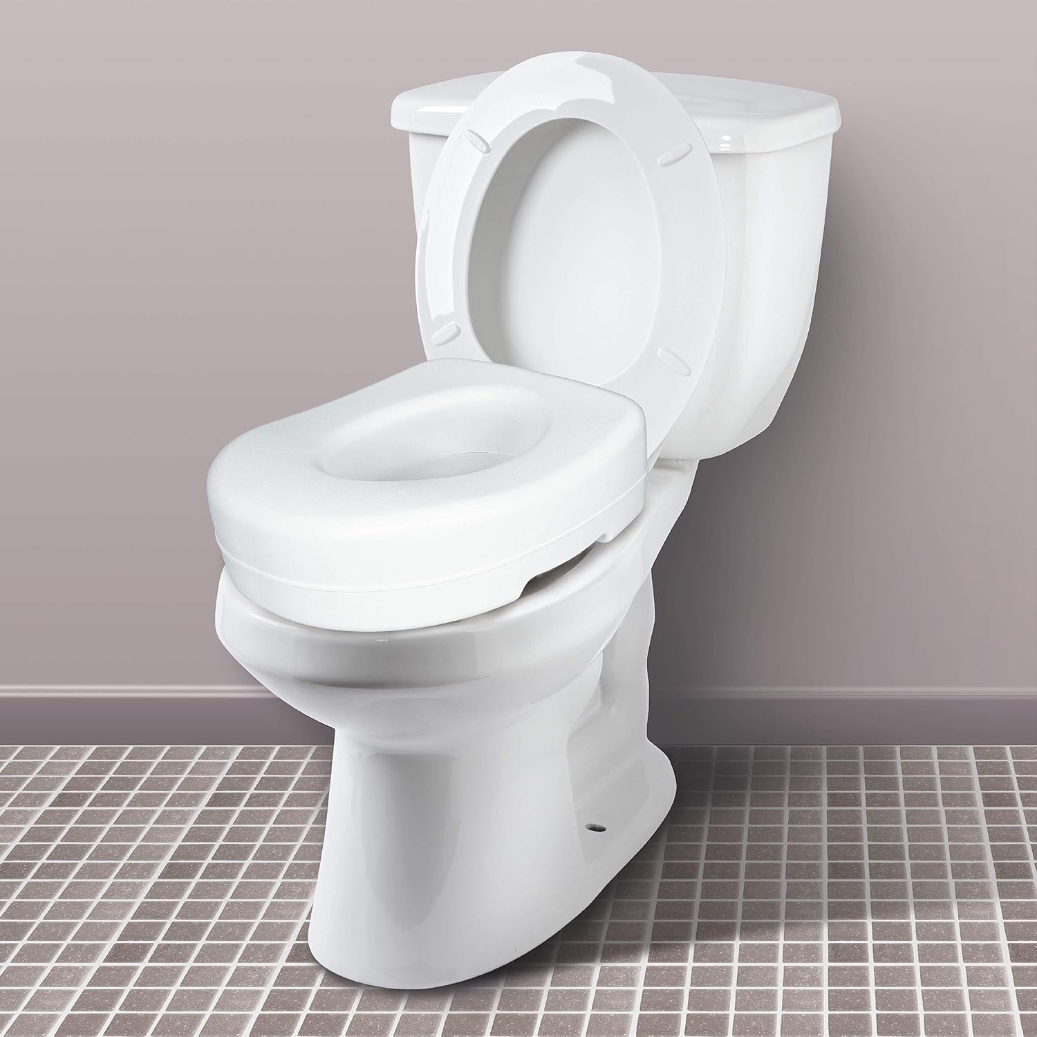 Carex Toilet Seat Riser, 5 Inch, Toilet Seat Risers for Seniors, Raised Toilet Seat, Supports 300lbs, Slip-Resistant, Toilet Riser
