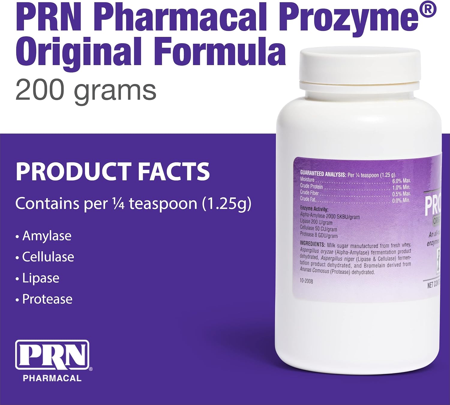 PRN Pharmacal ProZyme Enzyme Replacement Supplement - Natural Digestive Aid Veterinary Enzyme Formula - Plant Based for Pet Digestive Health - 200 g