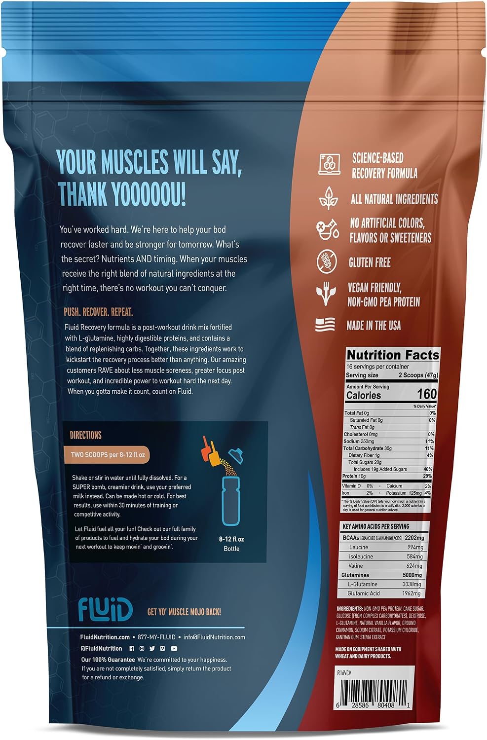 Fluid Recovery, Post-Workout Drink Mix, Whey Isolate Protein, L-Glutamine, Carbs, All Natural Ingredients, Gluten-Free, Lactose-Free (Tropical Fruit)