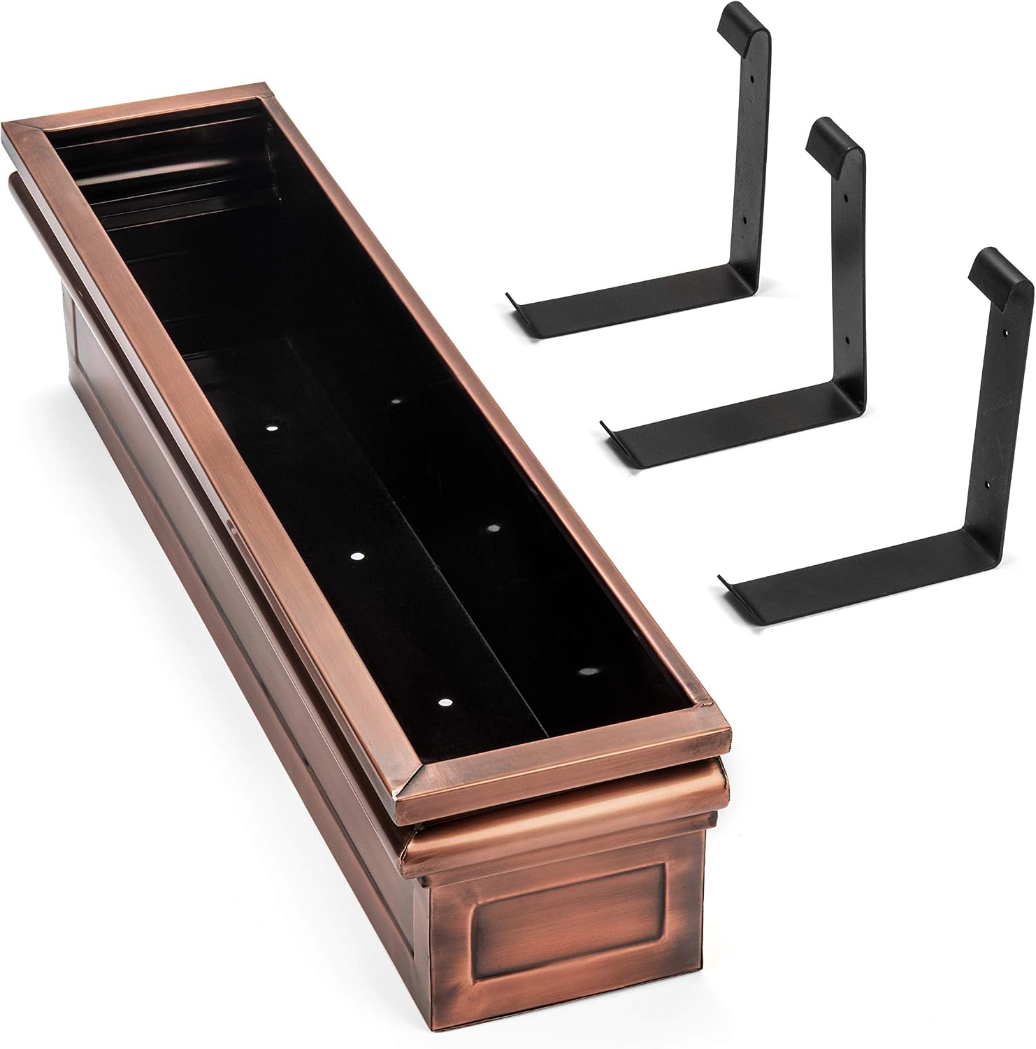 H Potter 36" Copper Finish Window Box Planter with Iron Brackets | Metal Outdoor Flower Box, Flat Back Design, Garden Accent