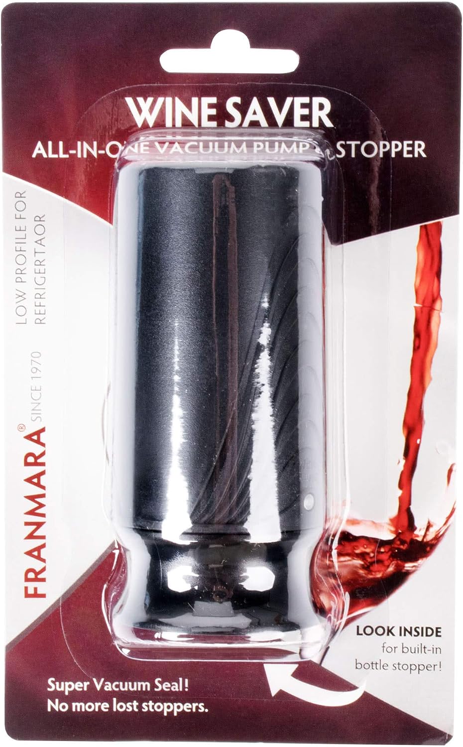 Franmara Wine Saver Vaccum Pump and Stopper, Black