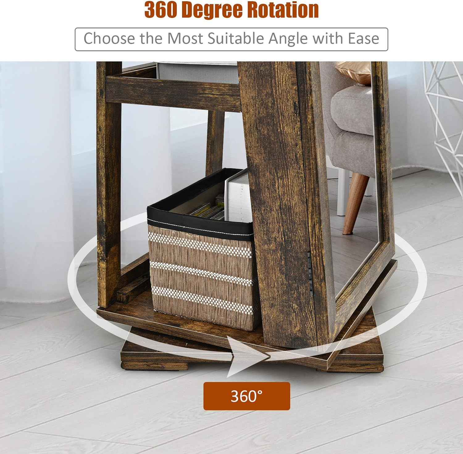 CHARMAID 360° Swivel Jewelry Armoire with Higher Full Length Mirror, Standing Lockable Jewelry Cabinet Organizer with Large Storage Capacity