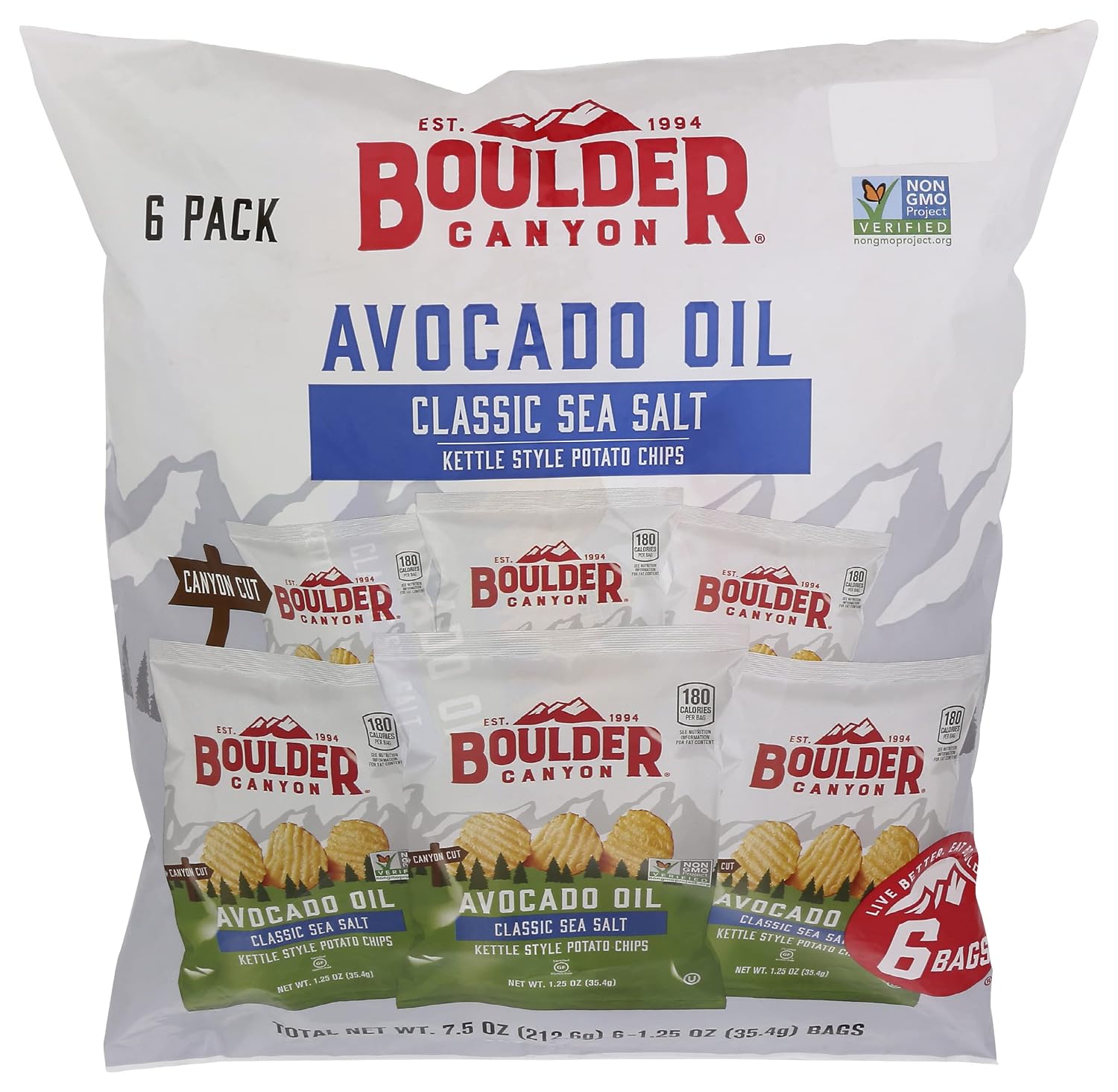 Boulder Canyon Avocado Oil Sea Salt Potato Chips 6 Count, 1.25 OZ