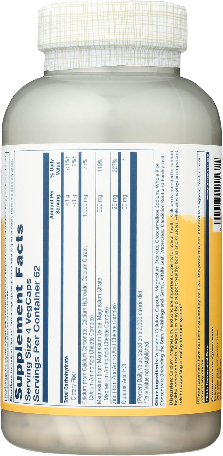 Solaray Calcium, Magnesium, Zinc Capsules, 250 Count