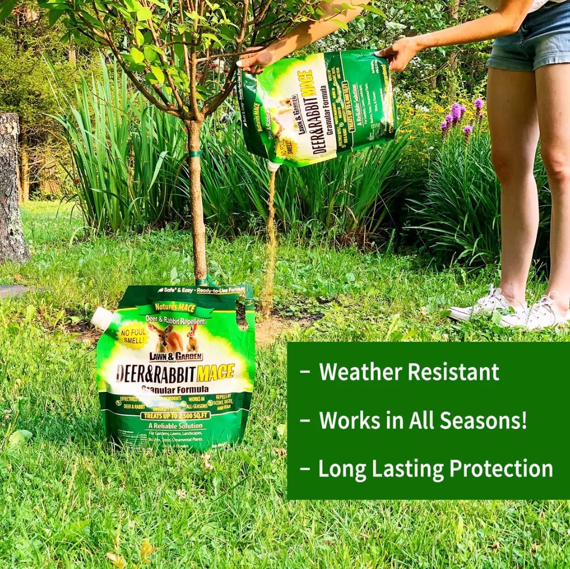 Nature's MACE Deer & Rabbit Repellent 25 lb Granules | Covers 25,000 Sq Ft, Repel Deer from Your Home & Garden, Deterrent, Safe to use Around Children, Plants, Produce.