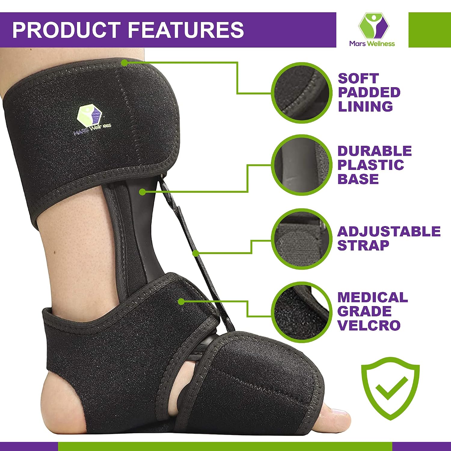 Comfort Dorsal Night Splint - For Plantar Fasciitis, Achilles Tendinitis | Pain Relief from Drop Foot, Heel Spurs - Small/Medium