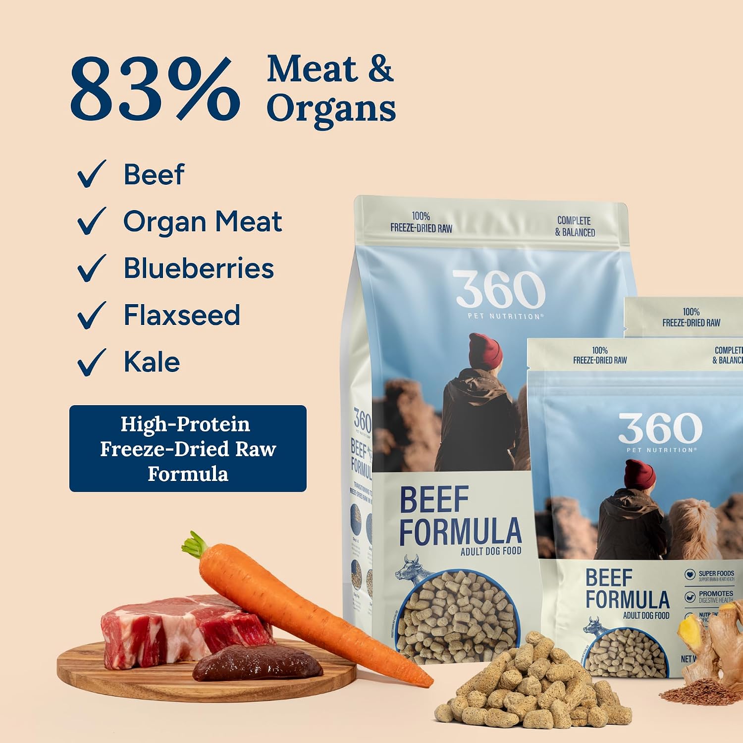 360 Pet Nutrition Freeze-Dried Raw Dog Food – Multi-Protein with Beef, Chicken, Fish, Liver & Organs