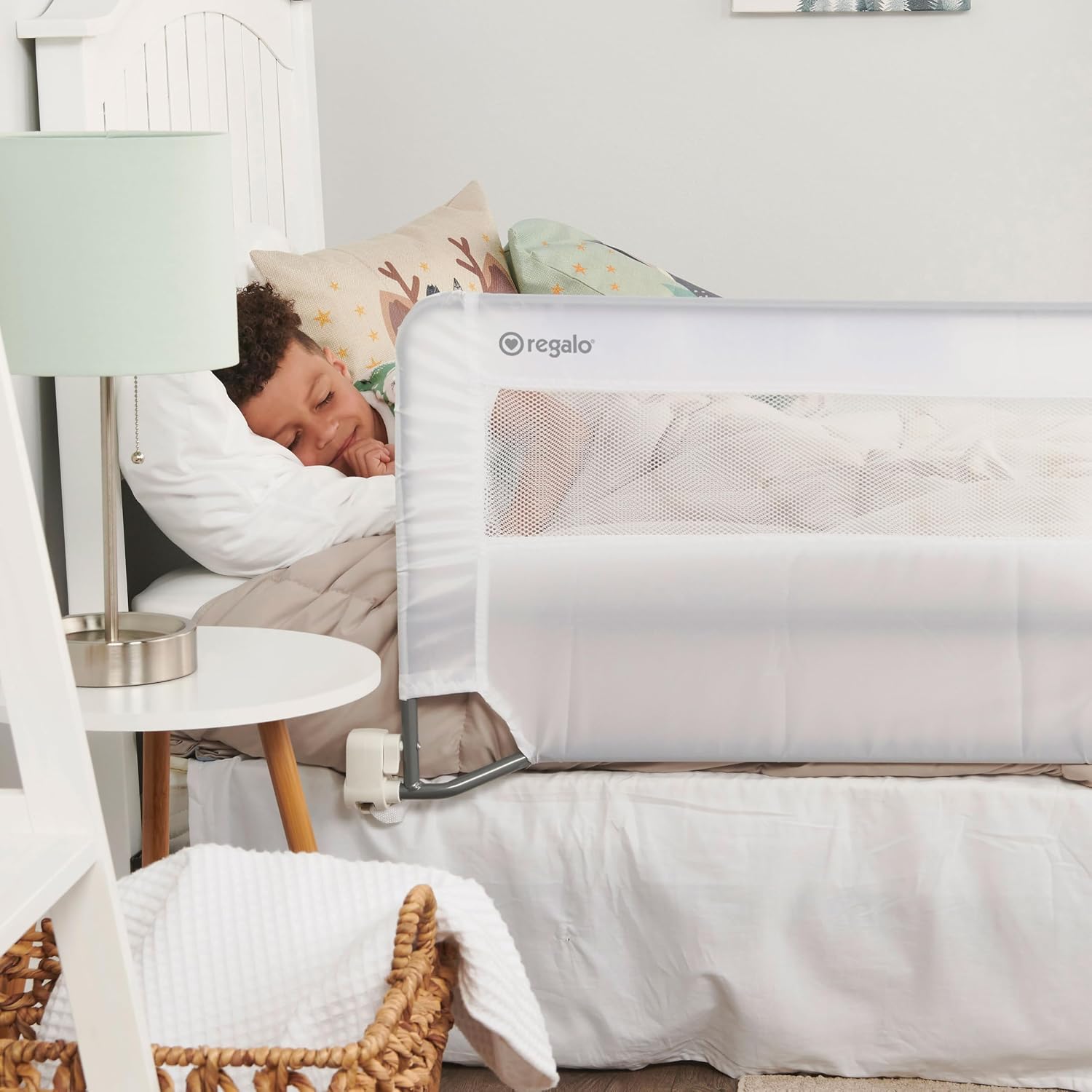 Regalo Safety 54” Extra Long Hideaway Bed Rail Guard for Toddlers, Toddler Bed Rail with Reinforced Anchor Safety System, 20” Tall Bed Safety Rail, Fits Twin, Full & Queen Beds