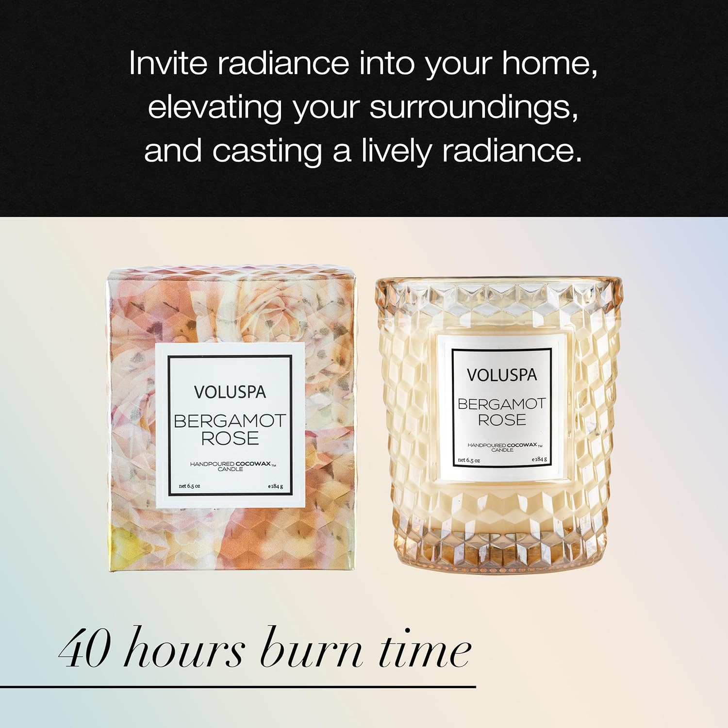 Voluspa Bergamot Rose, Classic Candle Jar, 6.5 oz, 40 Hour Burn Time, Coconut Wax for Clean Burning, Handcrafted in the USA