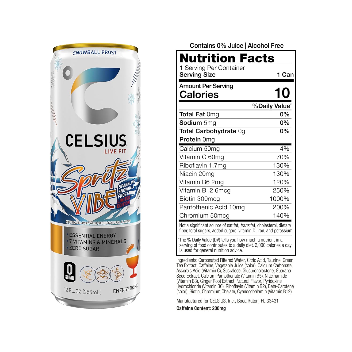CELSIUS PEACH VIBE Sparkling White Peach, Sugar Free Energy Drink, 12 Fl Oz (Pack of 12)